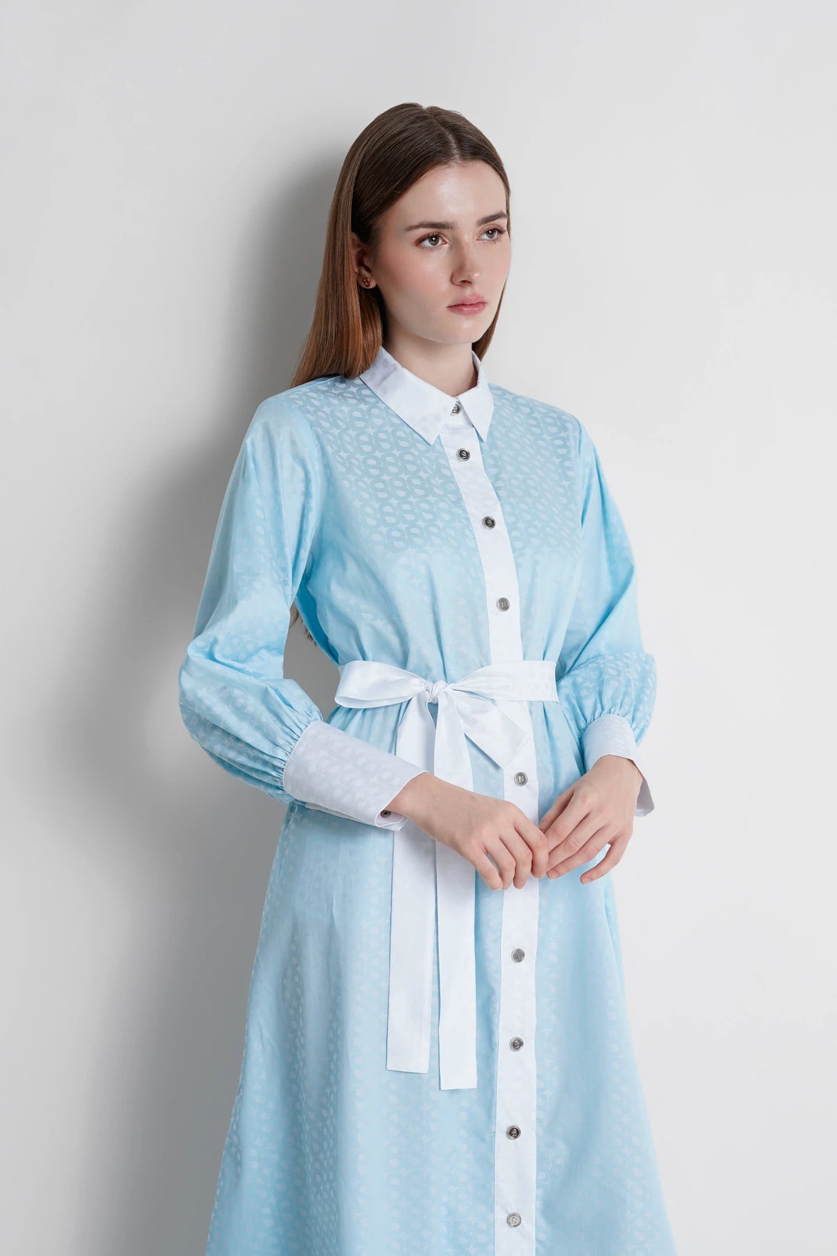 Luna Cotton Shirt Dress - Baby Blue