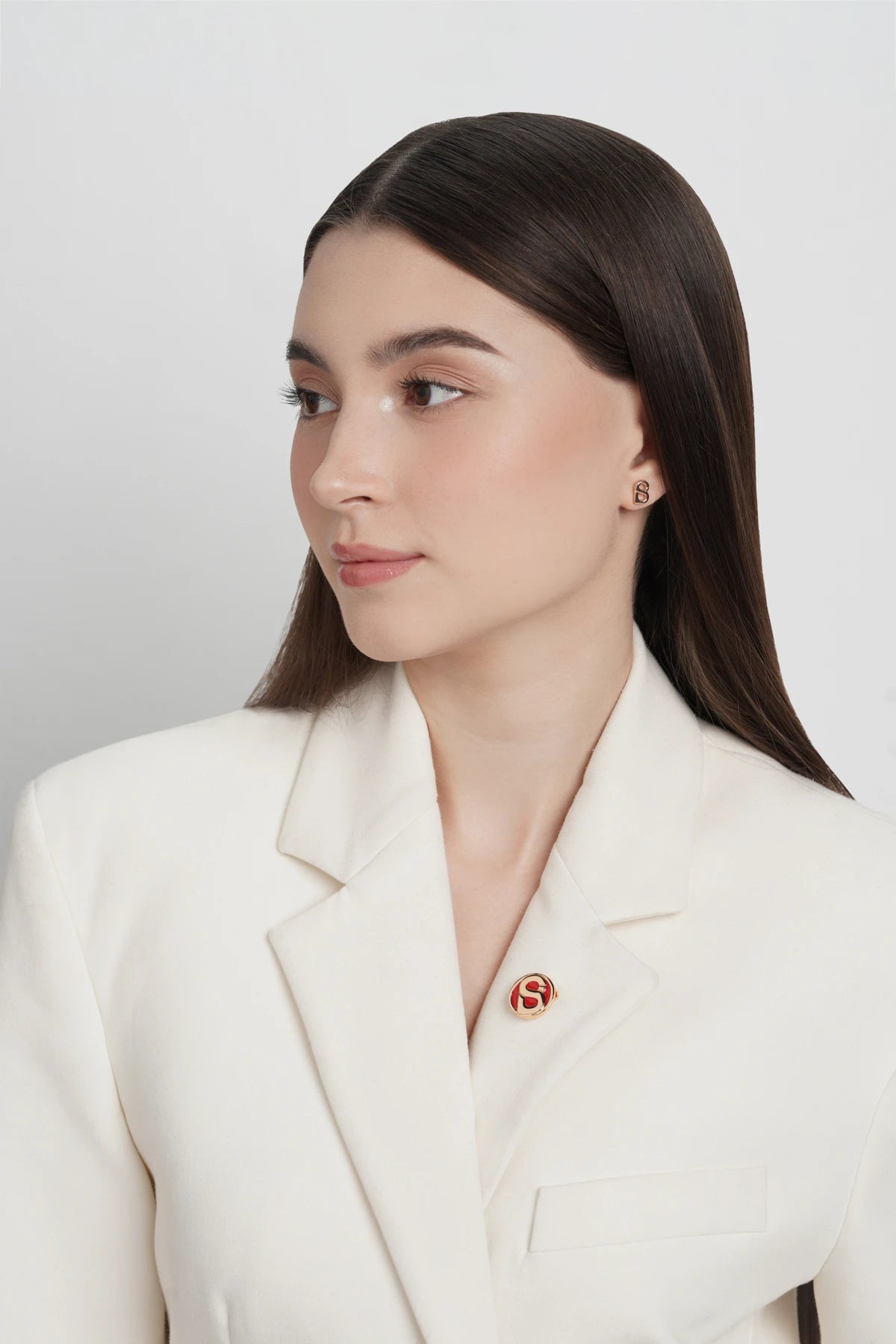 round pin brooch 03 in red gold by buttonscarves on blazer