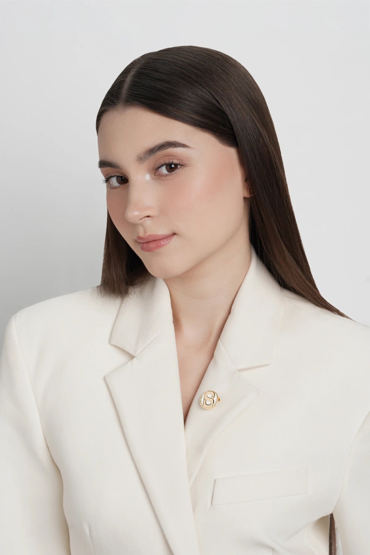 round pin brooch 03 in white gold by buttonscarves on blazer