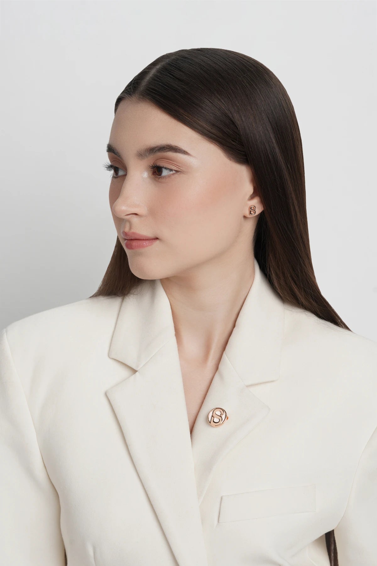 round pin brooch 03 in white rose gold by buttonscarves on blazer
