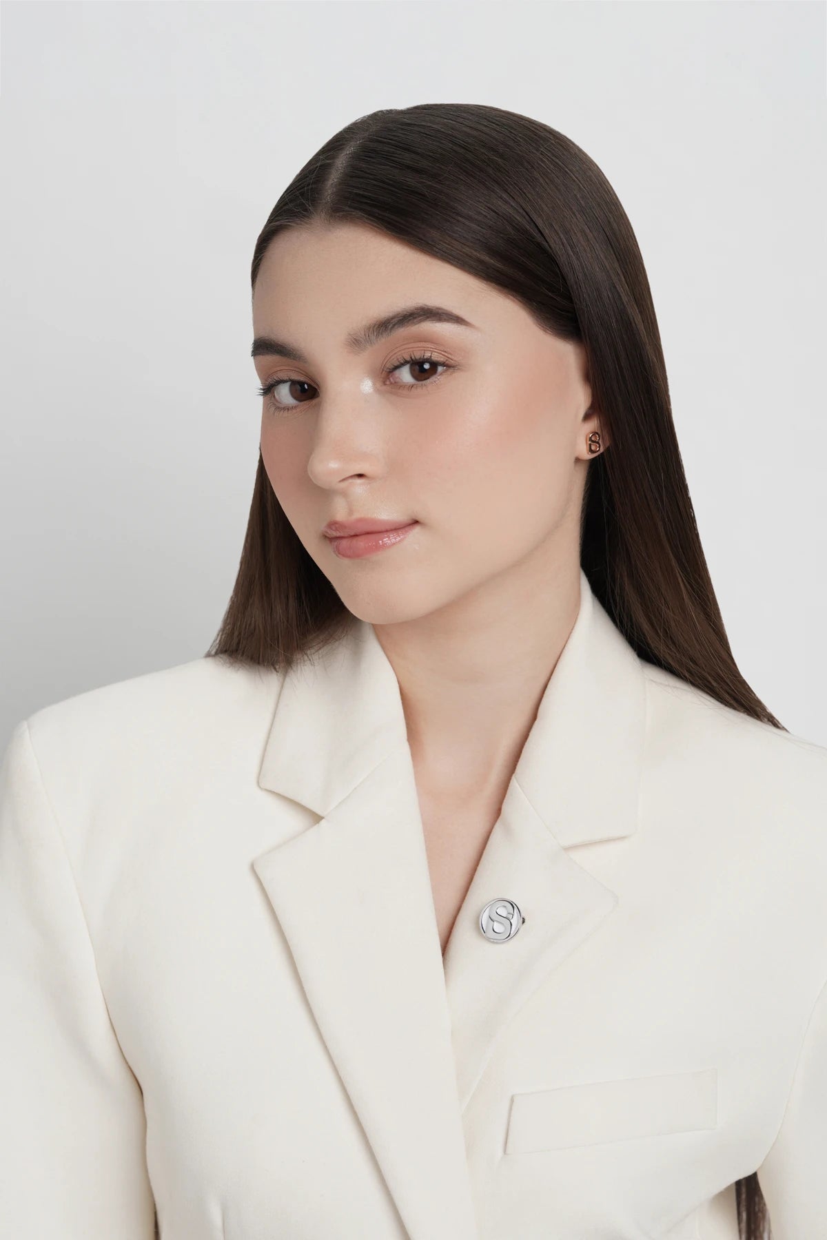 round pin brooch 03 in white silver by buttonscarves on blazer