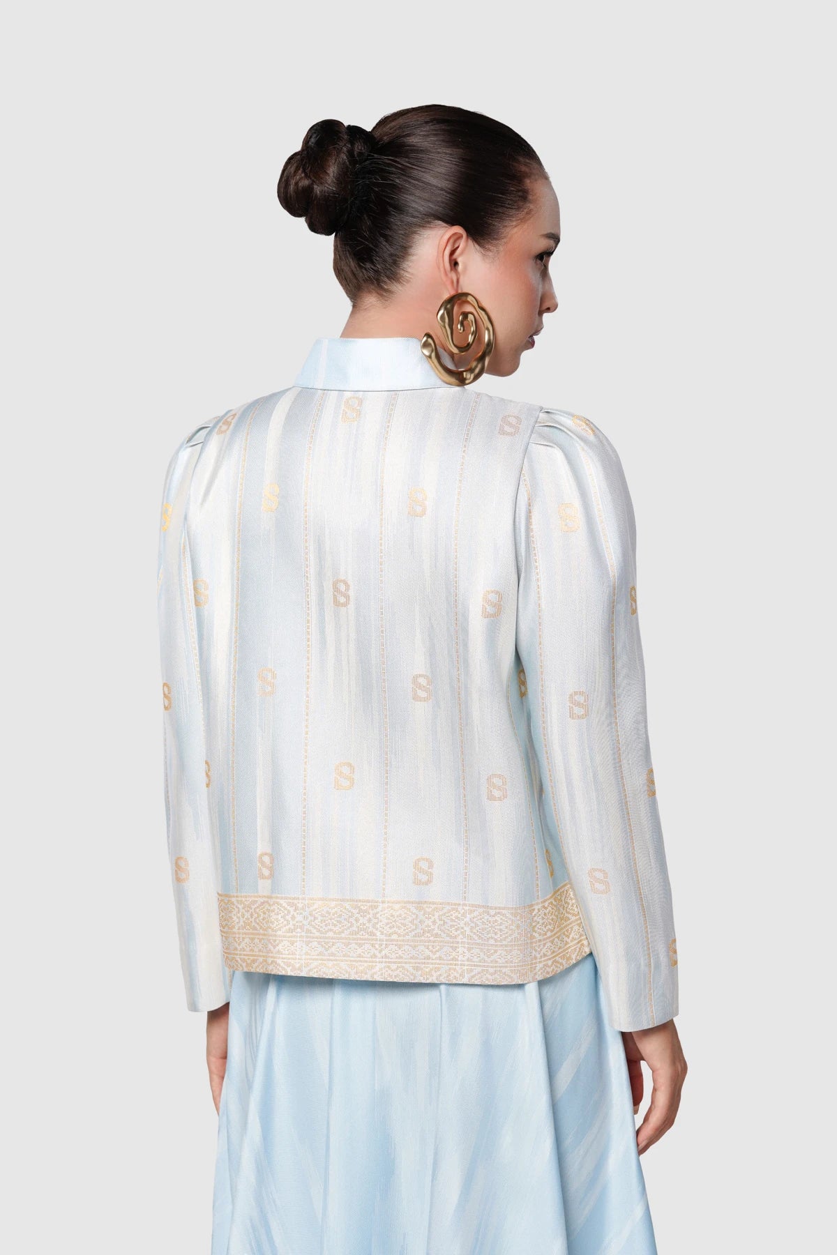 Songket Crop Shirt - Blue