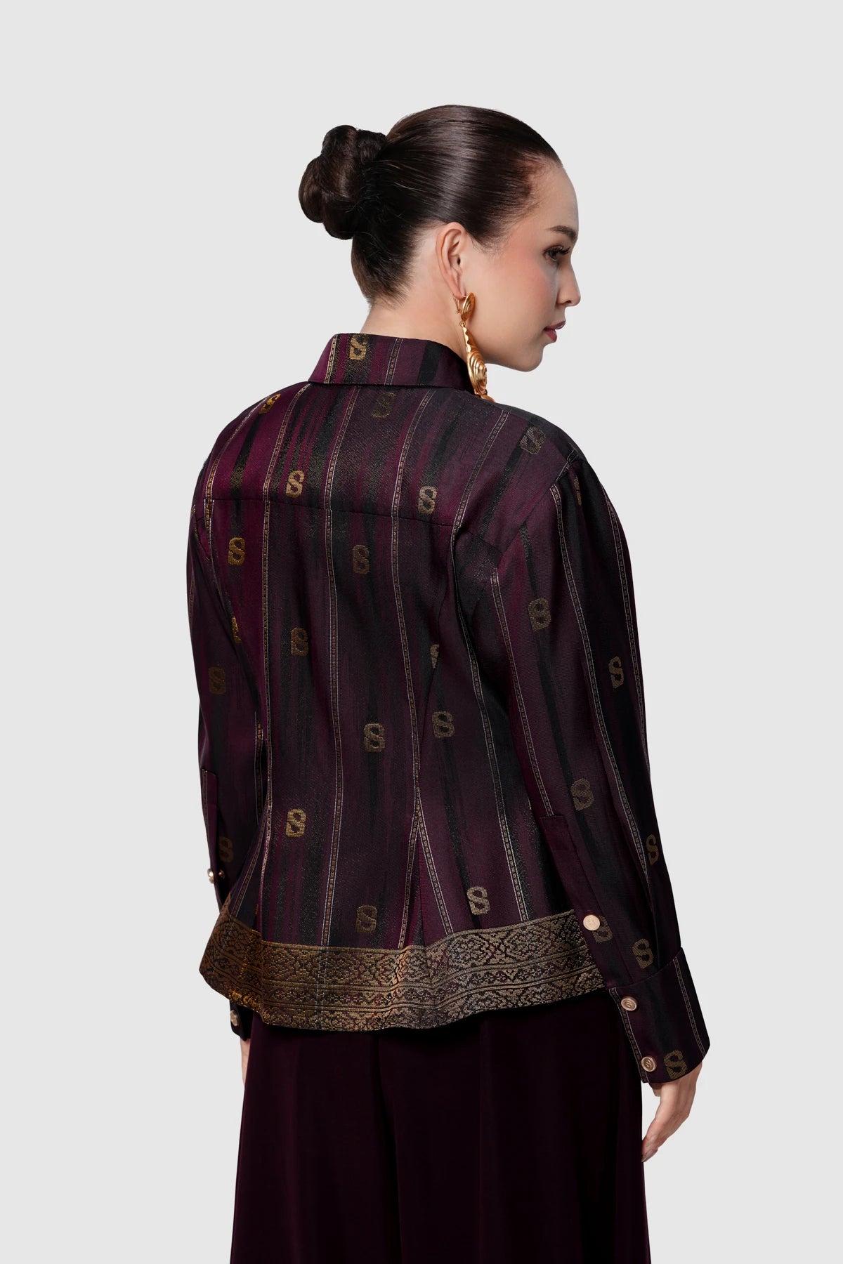 Songket Peplum Shirt - Maroon