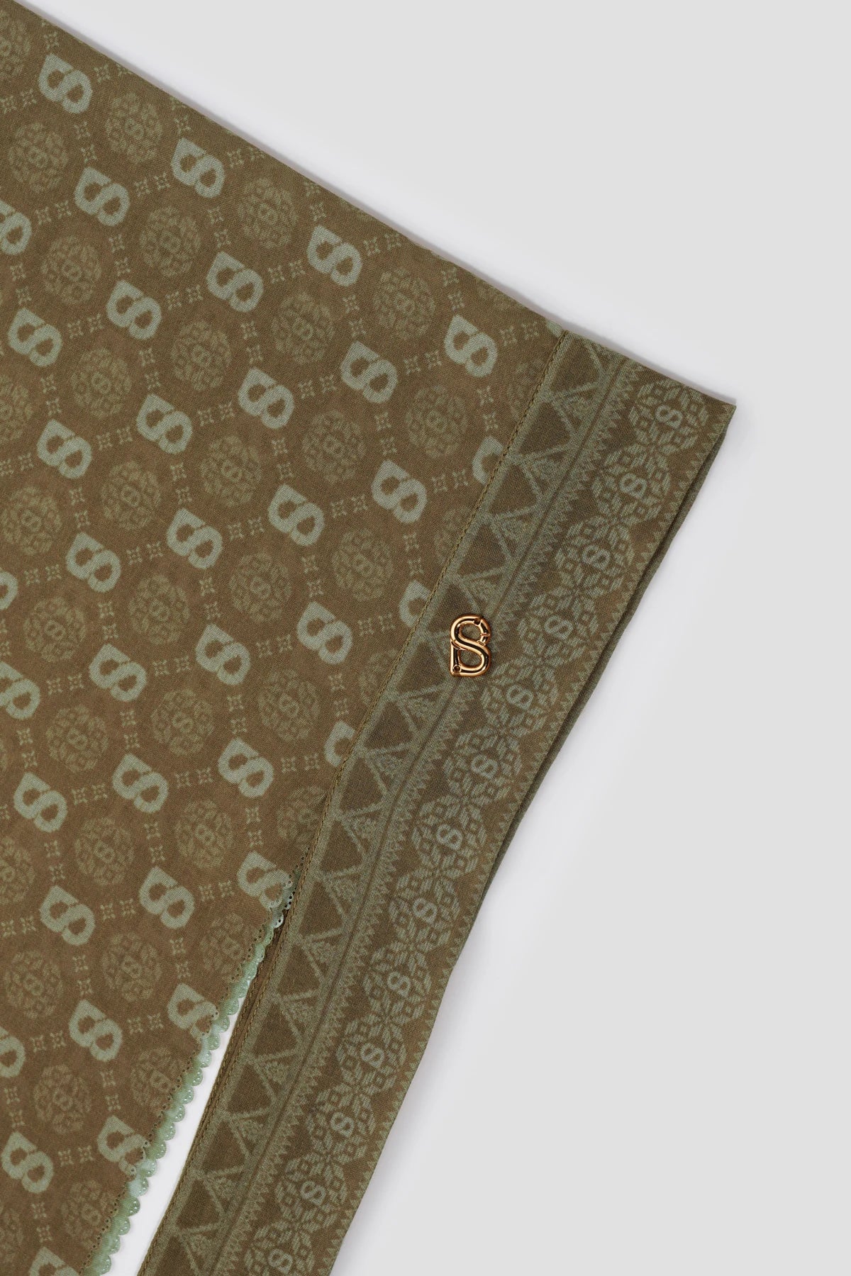 songket tie back shawl in peanut by buttonscarves pattern detail