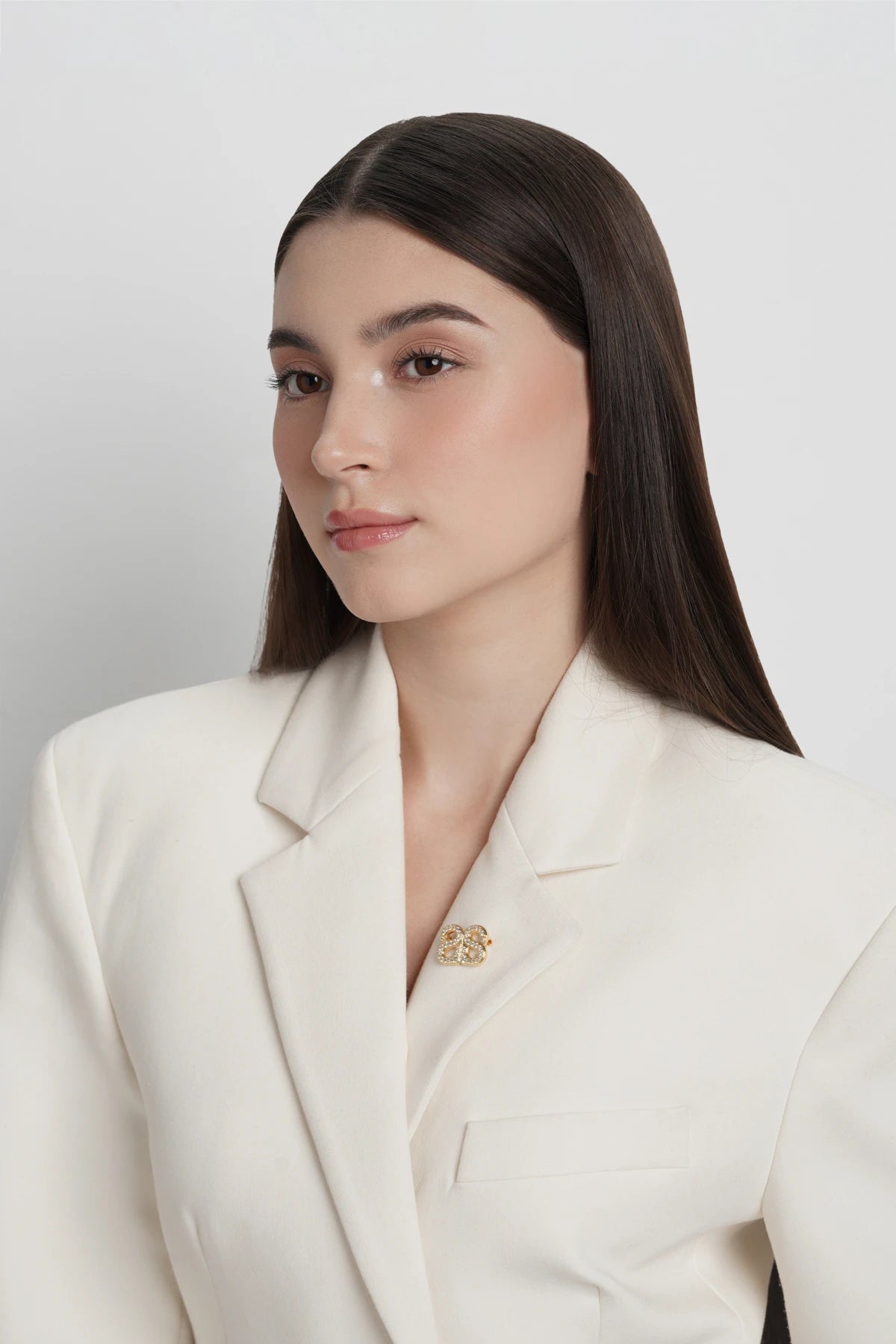 Twin Crystal Petite Brooch - Gold