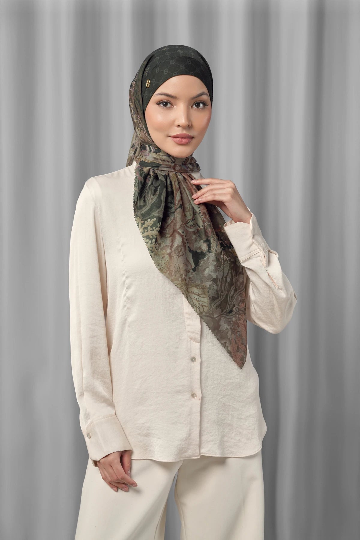 orca under the sea tie back square scarf by buttonscarves styled in a modern hijab look