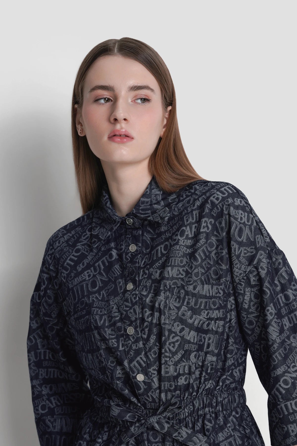 Waves Monogram Belted Shirt - Blue