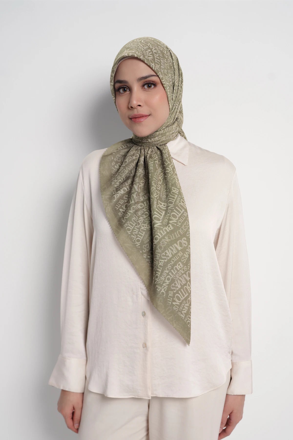 waves monogram printed square scarf in fossil by buttonscarves front view