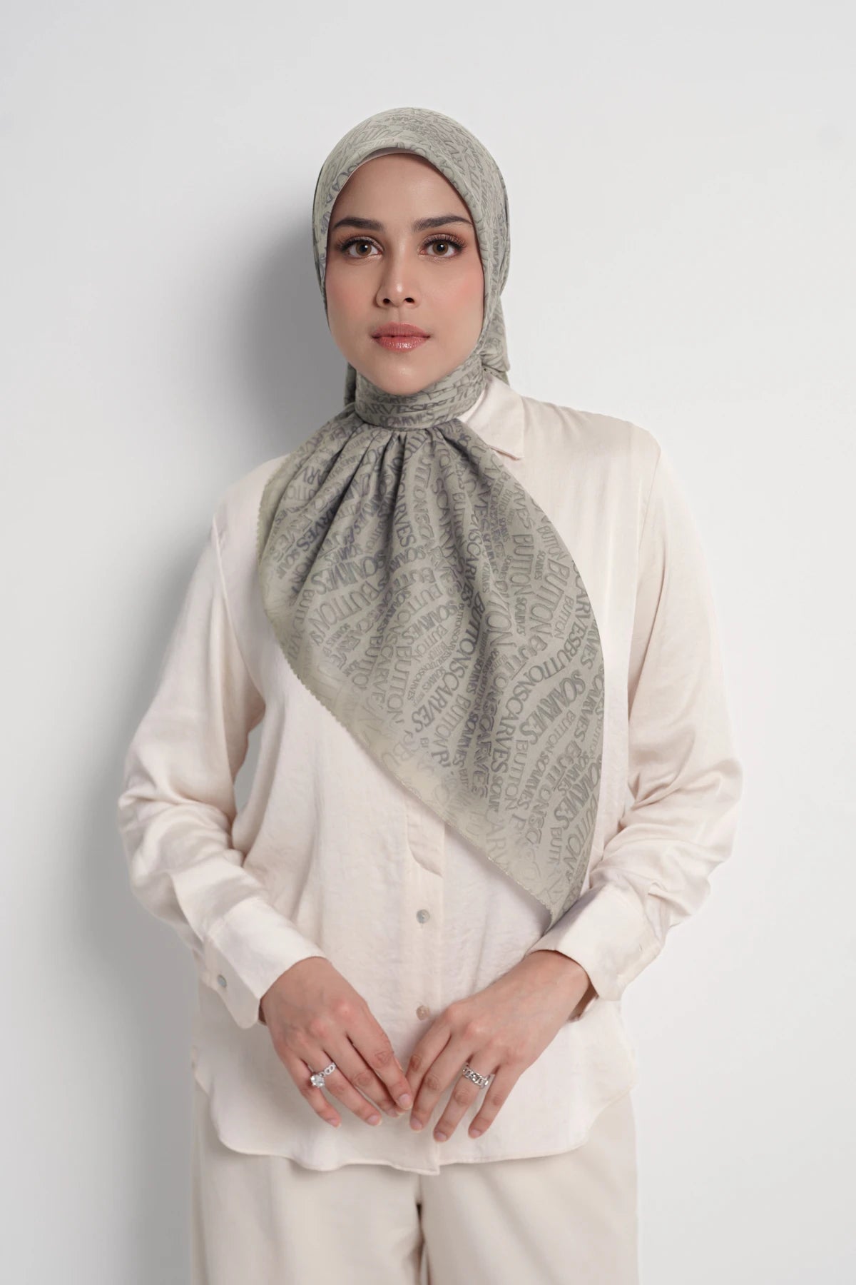 waves monogram printed square scarf in shadow by buttonscarves front view