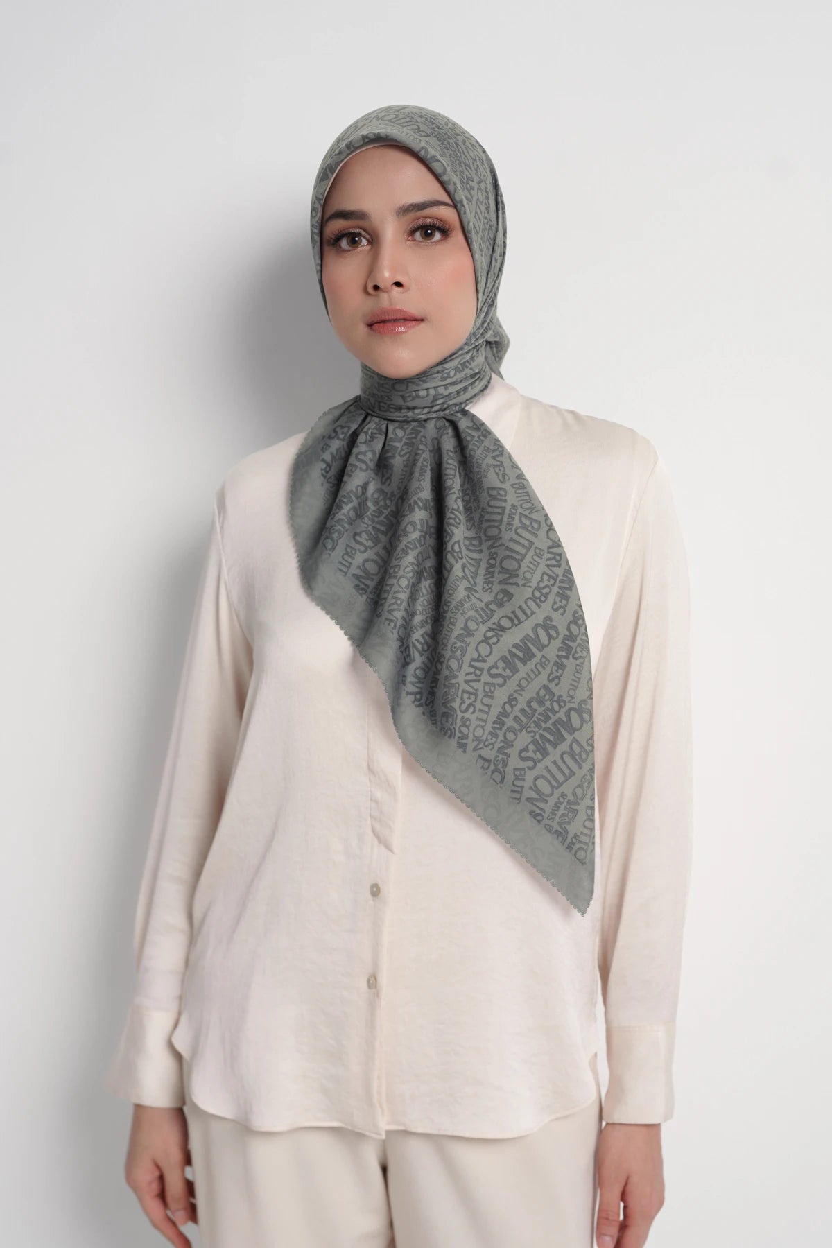 waves monogram printed square scarf in stormy by buttonscarves front view