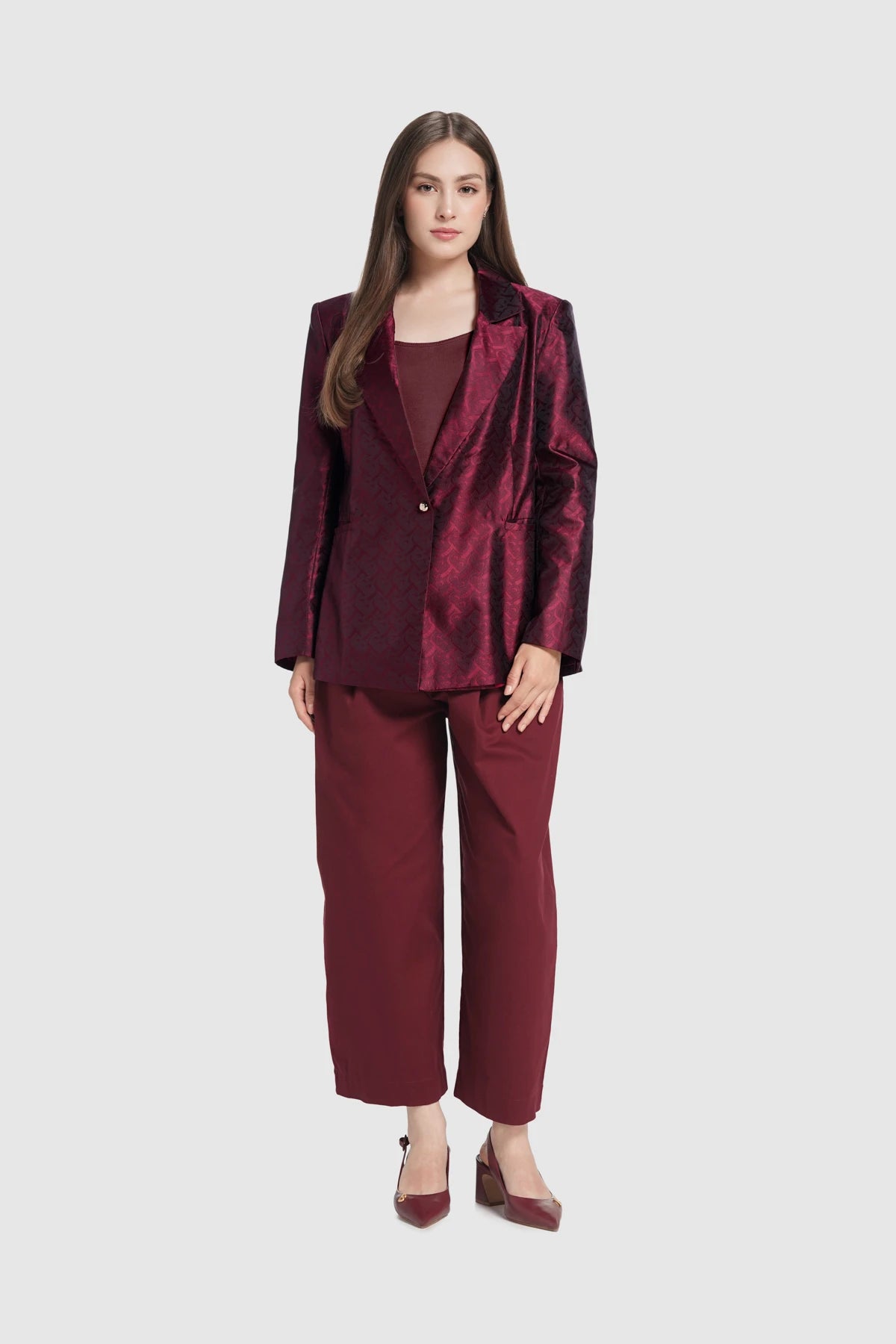 Bimu Jacquard Blazer - Maroon