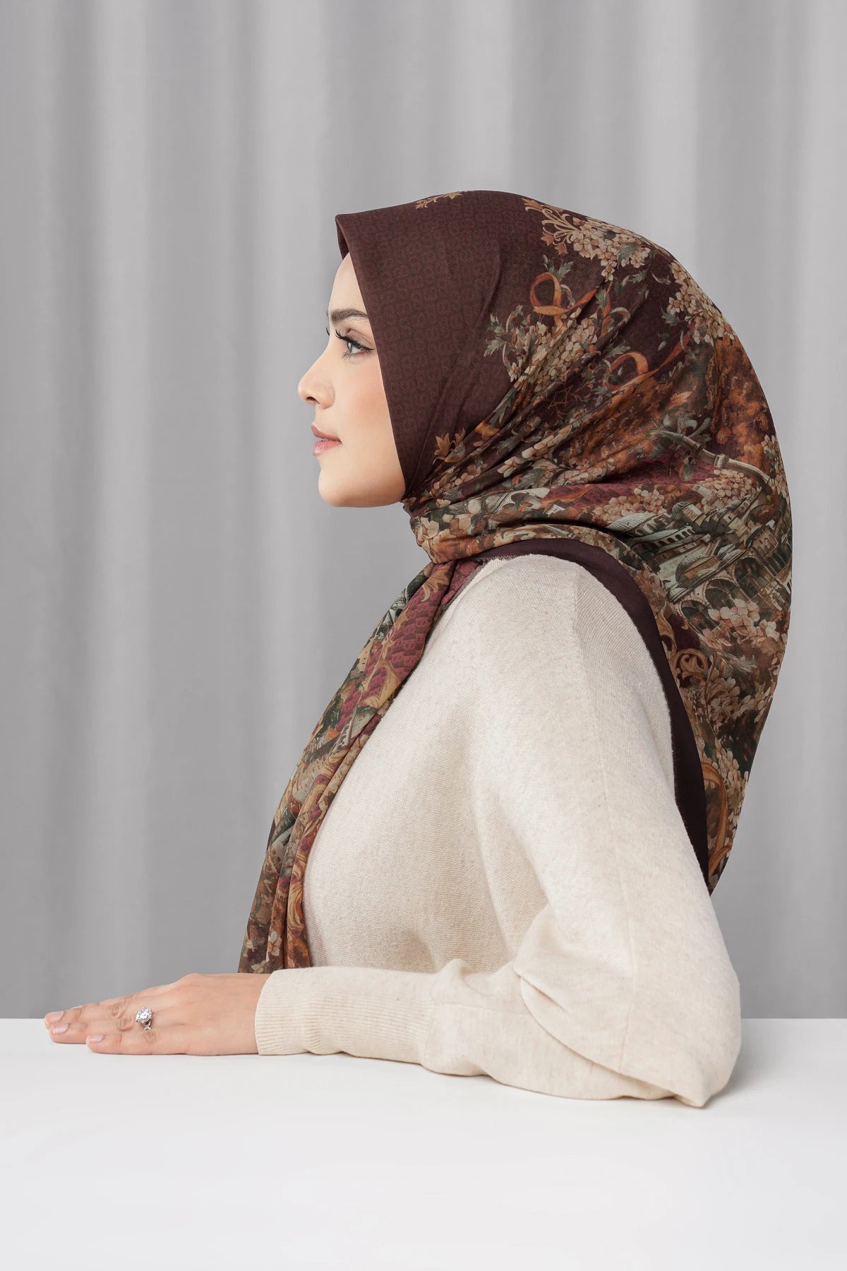 istanbul printed square scarf in taksim by buttonscarves side view