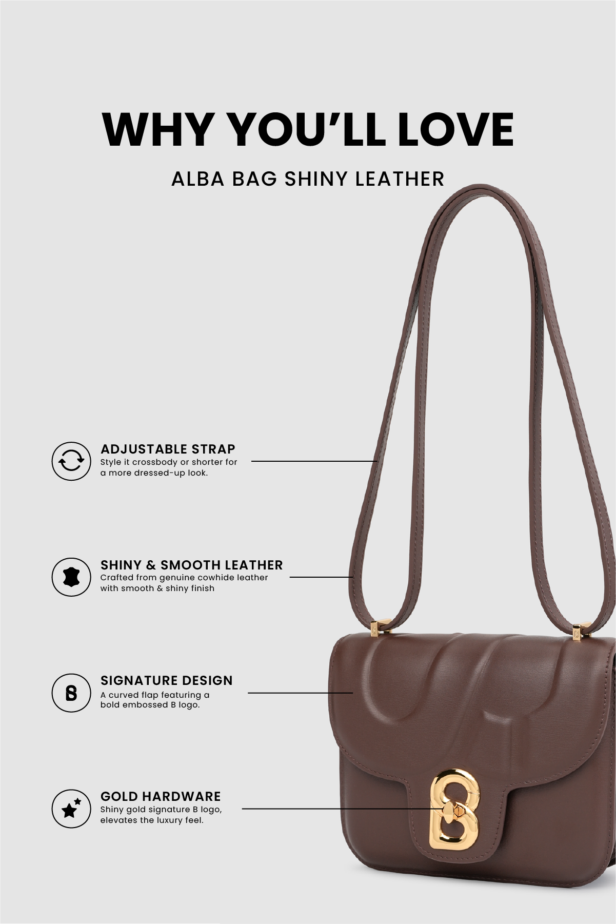 Alba Bag - Shiny Leather - Sequoia