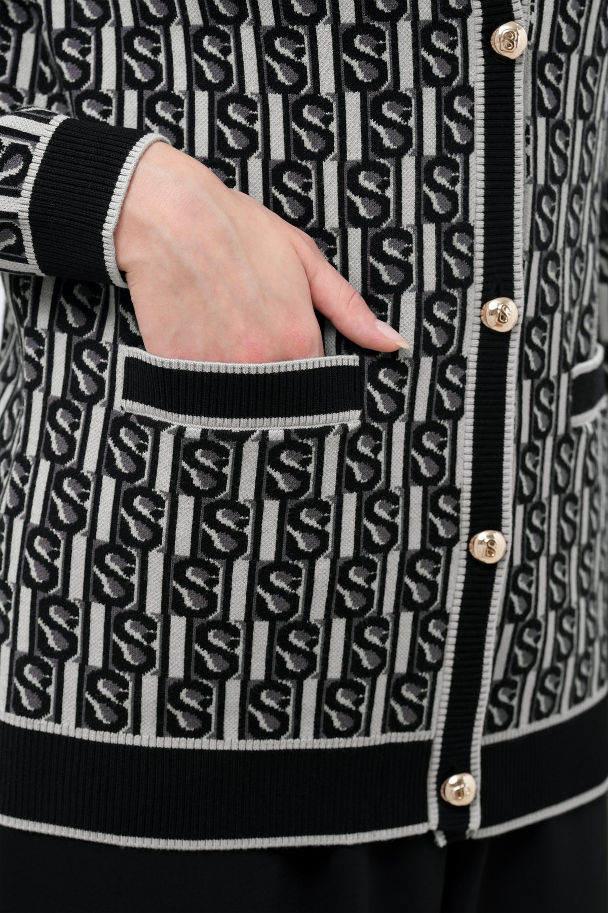 Leena Monogram Cardigan - Black