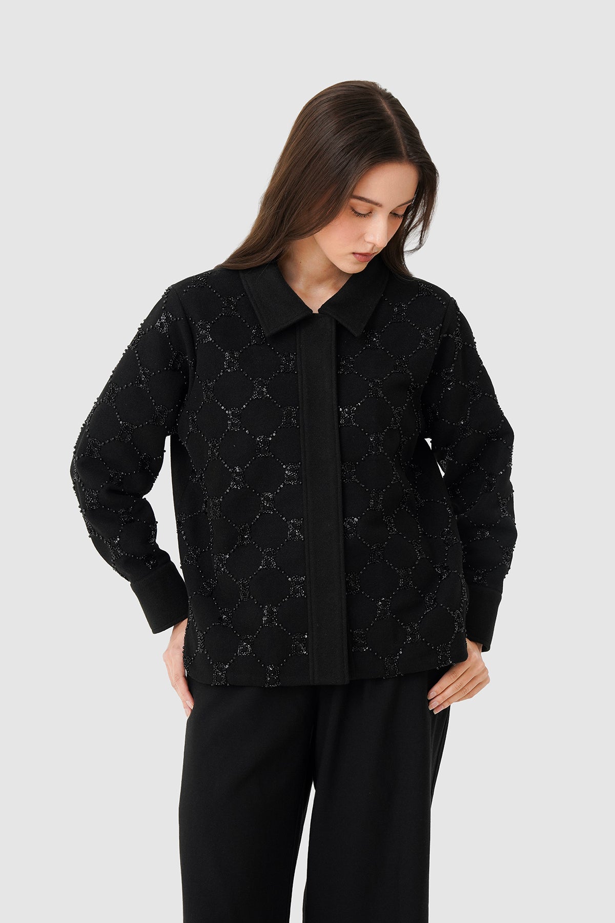 Beverly Beaded Shacket - Black