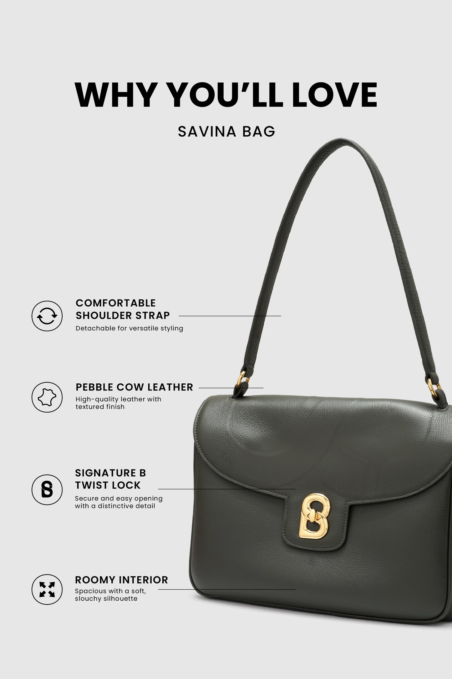 Savina Bag - Pebble Leather - Dark Olive