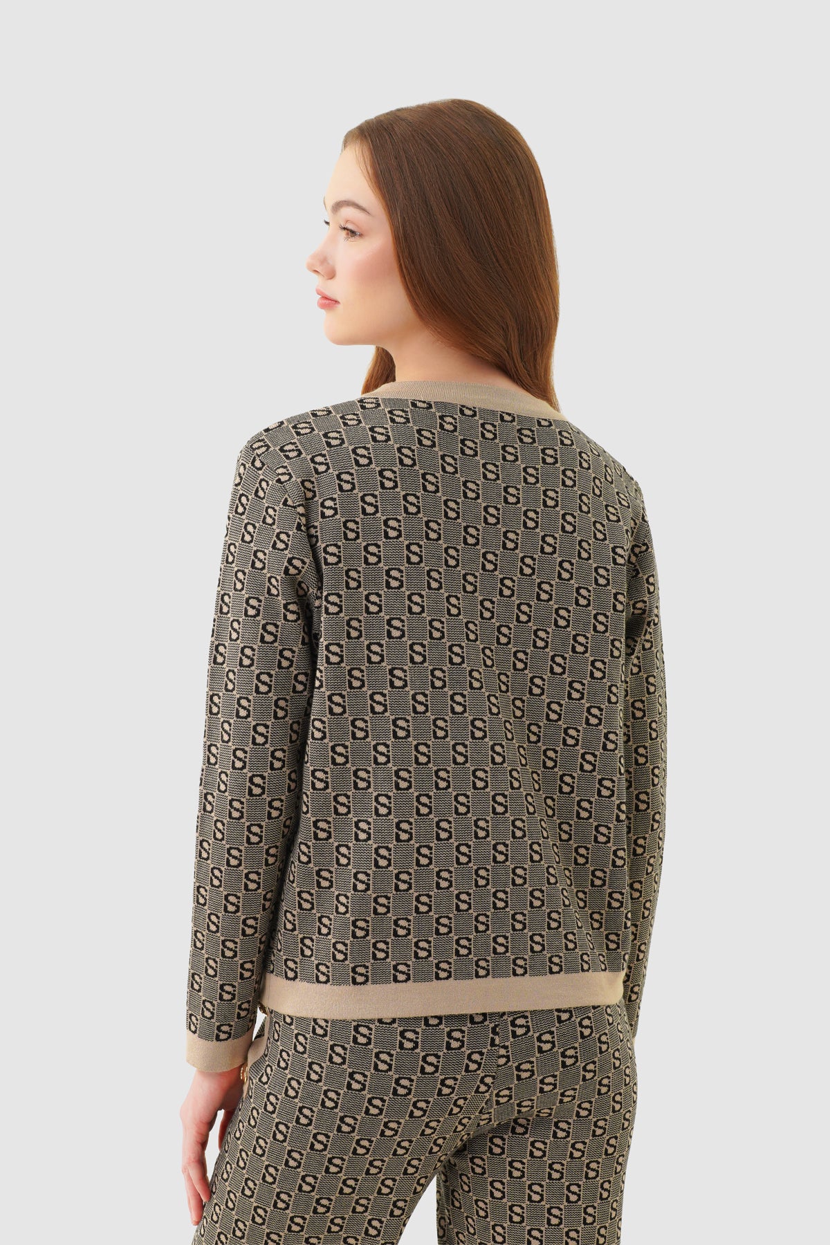 Grid Cardigan Set - Brown