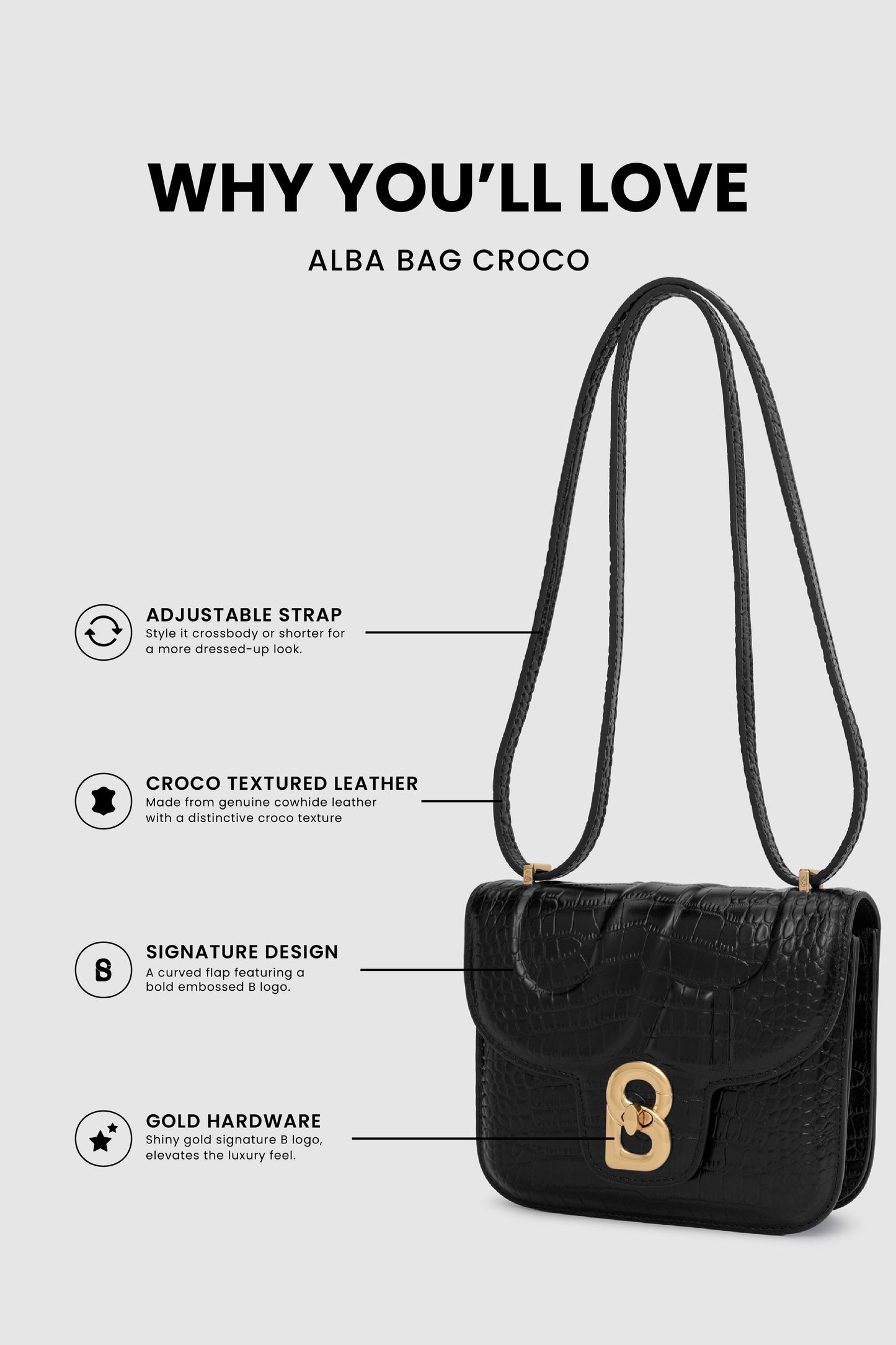 Alba Bag - Black in Croco