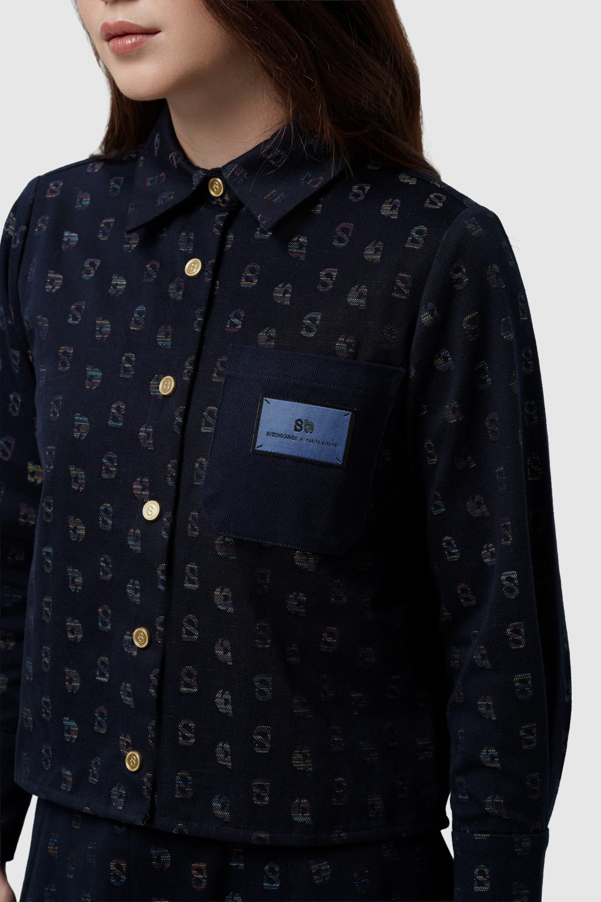 Nagita Denim Crop Shirt - Navy