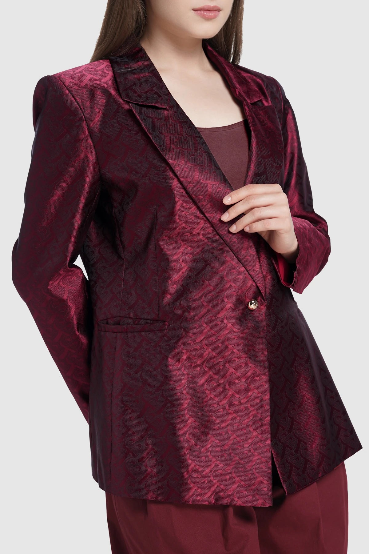 Bimu Jacquard Blazer - Maroon