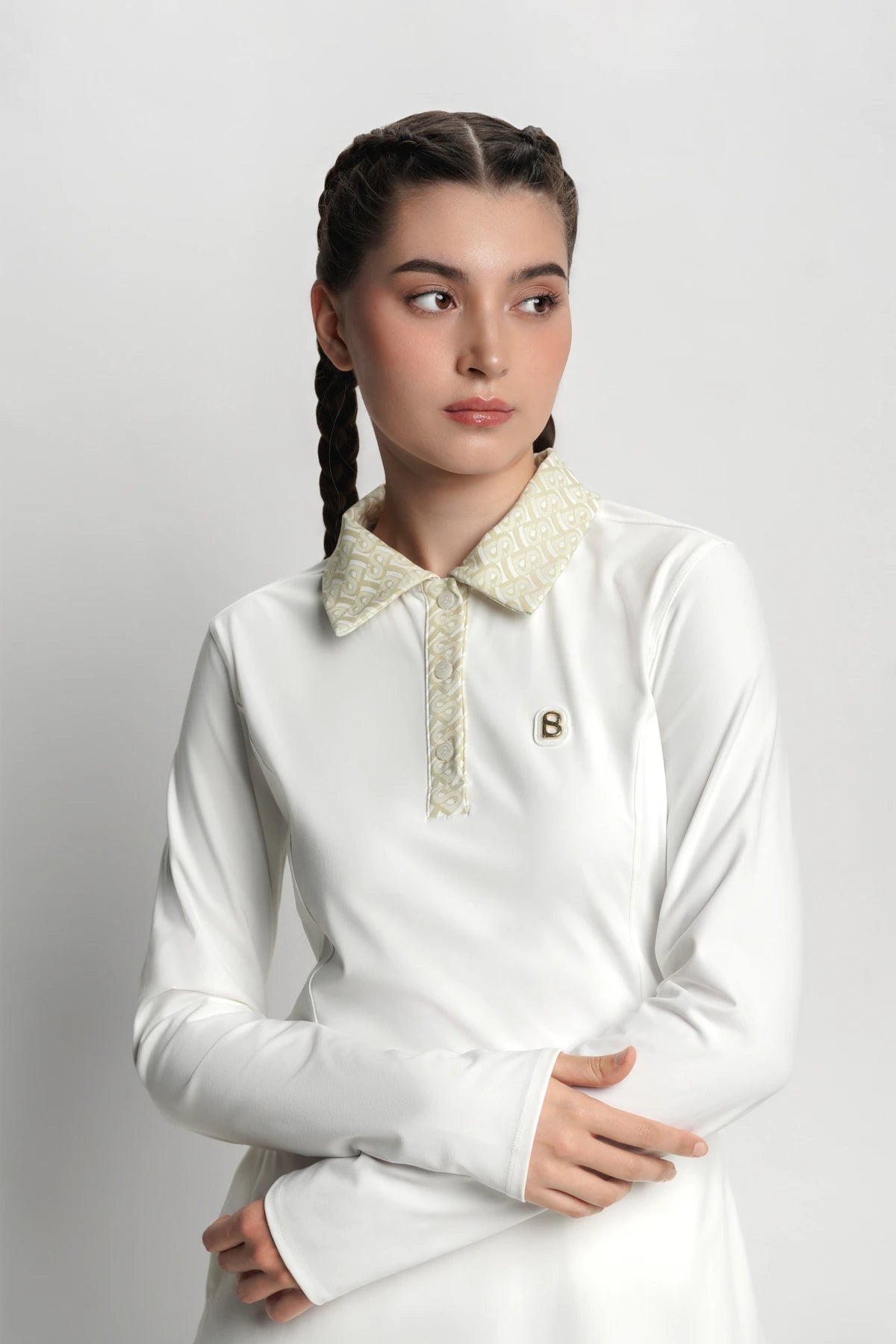 bimu polo dress in vanilla by buttonscarves detail