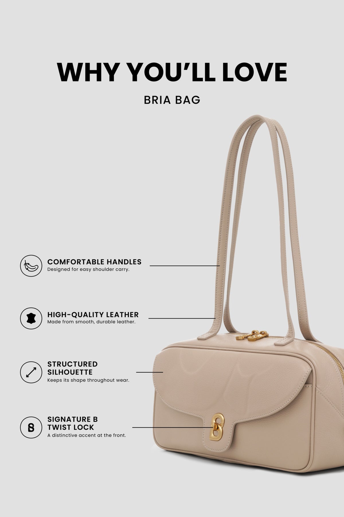 bria shoulder bag in clay by buttonscarves feature overview