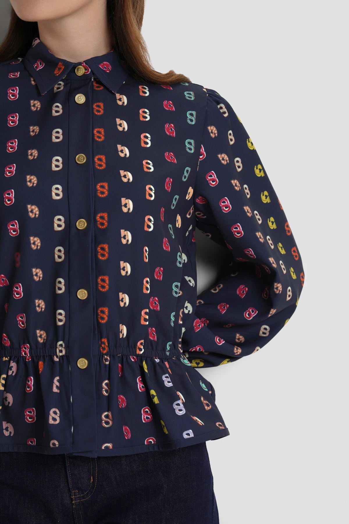 Nagita Peplum Shirt - Navy