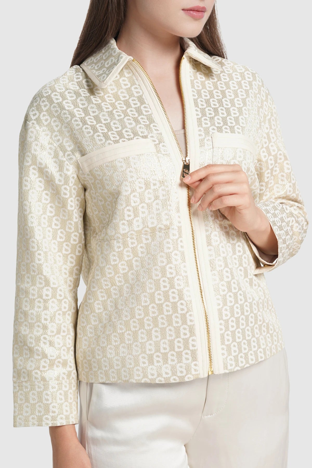 Freya Jacquard Jacket - Champagne Gold