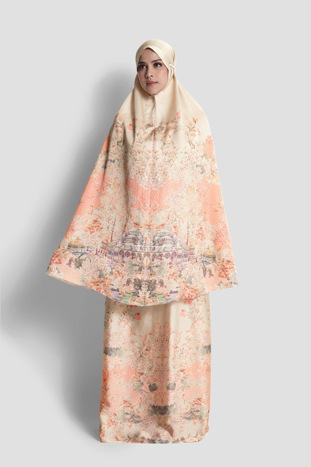 istanbul satin silk prayer robe in kebab by buttonscarves front view