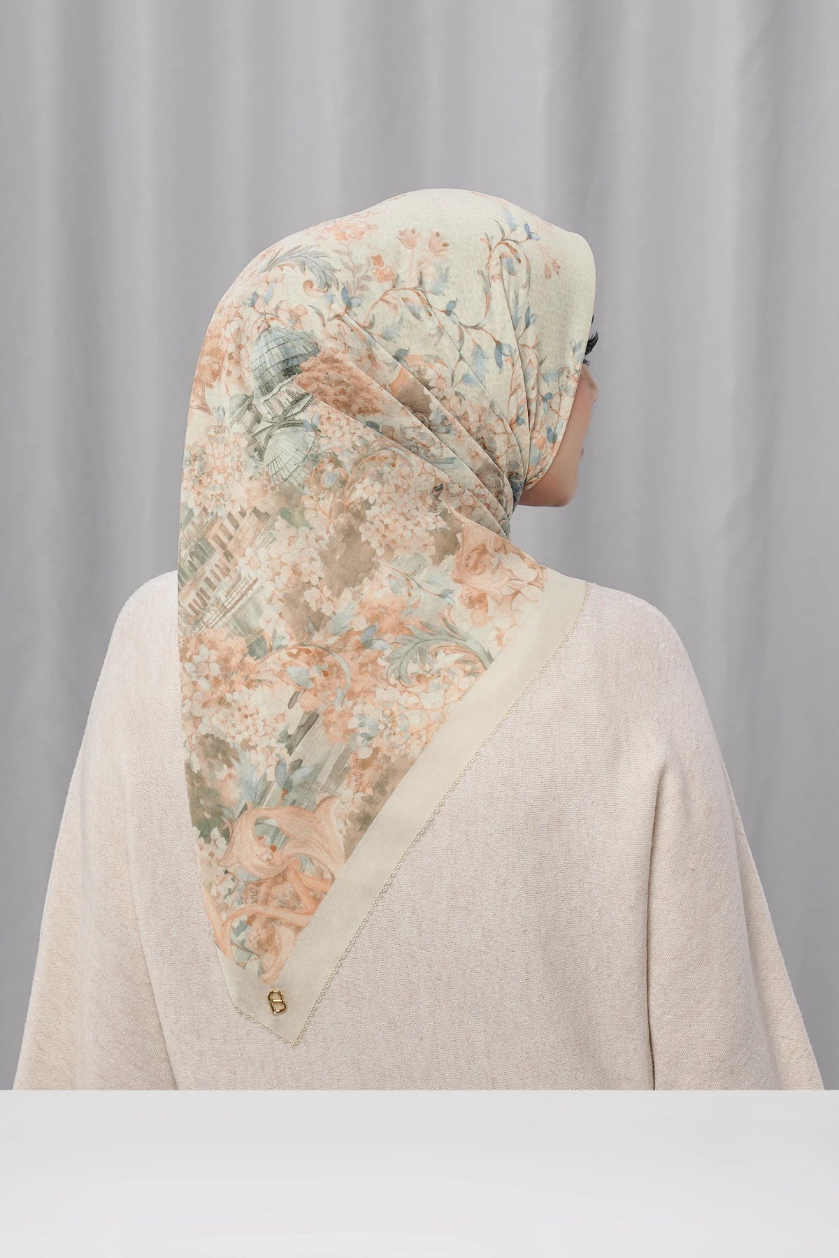 istanbul printed square scarf in dallah by buttonscarves back view