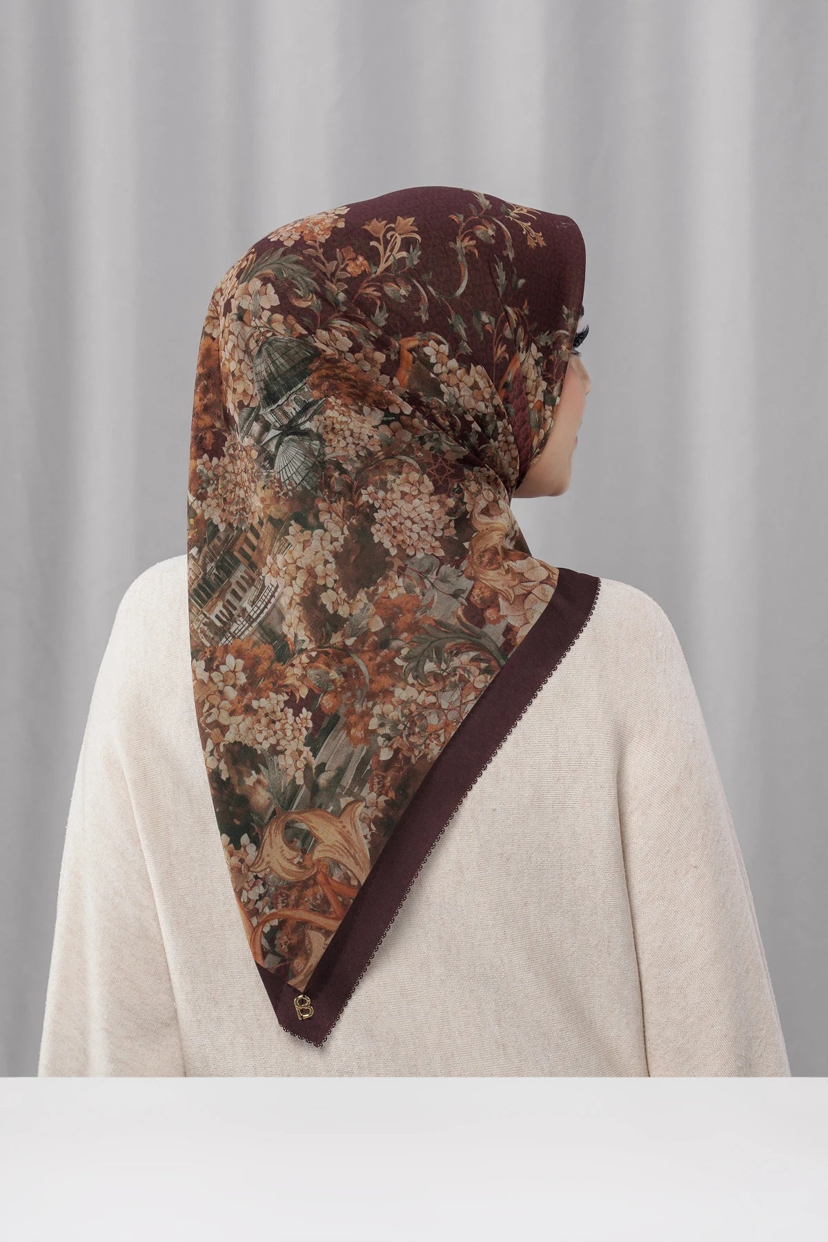 istanbul printed square scarf in taksim by buttonscarves back view