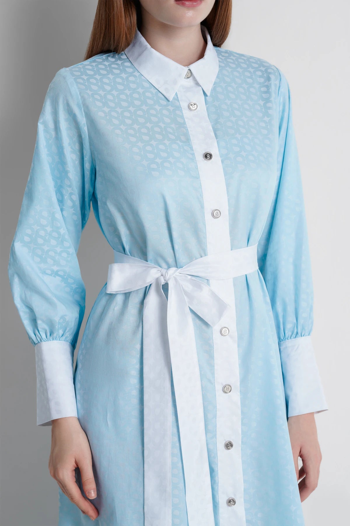 Luna Cotton Shirt Dress - Baby Blue