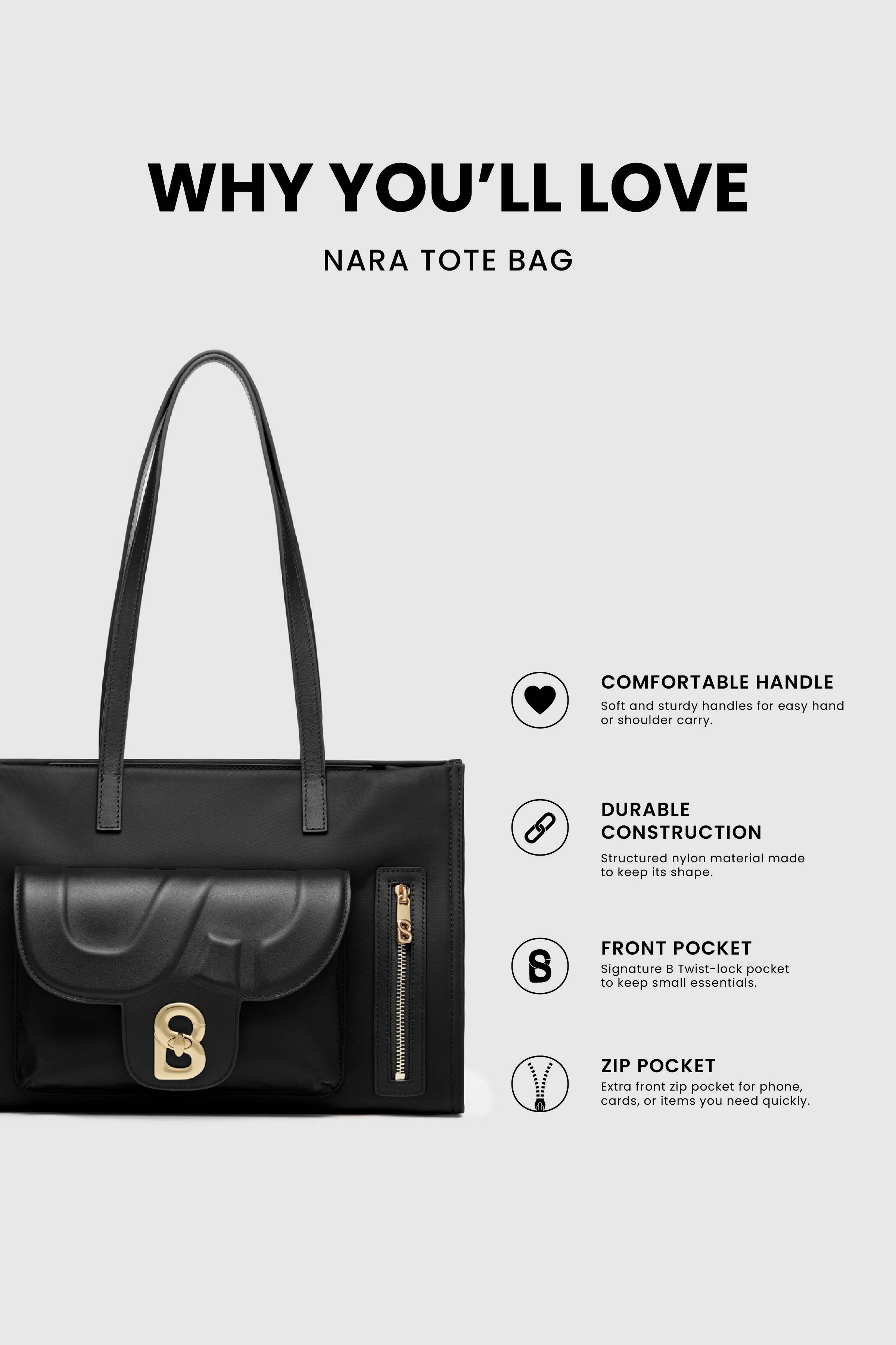 nara tote bag in black by buttonscarves feature overview