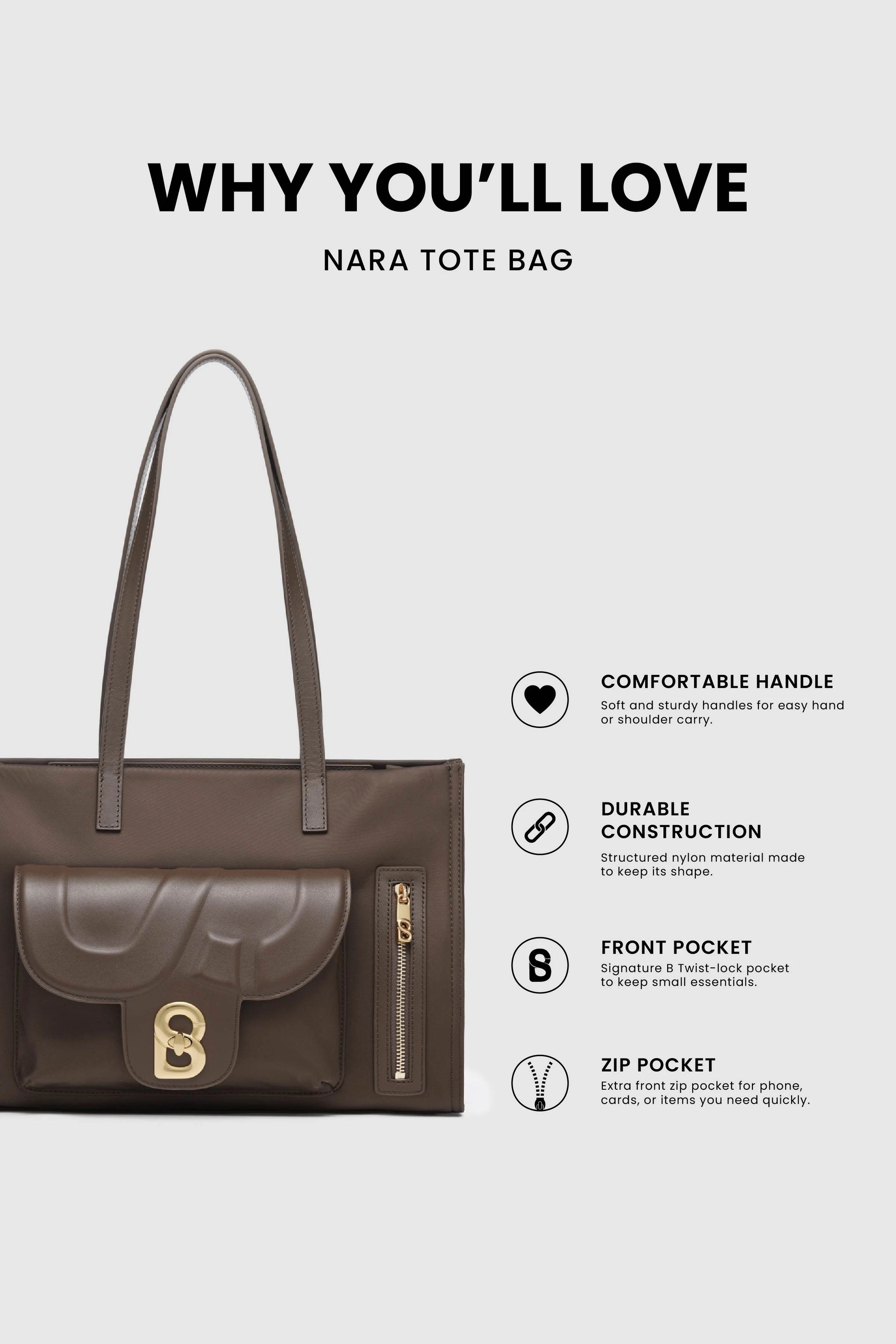 nara tote bag in brown by buttonscarves feature overview