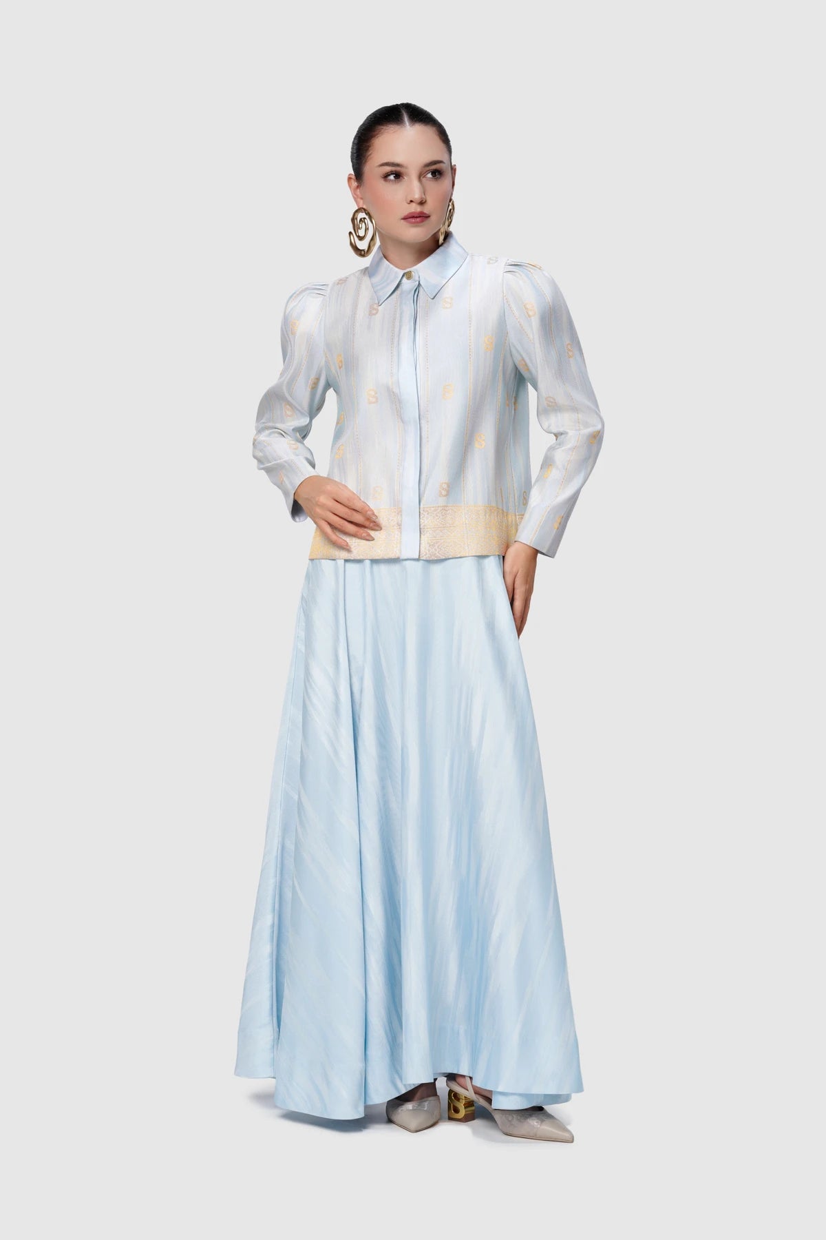 Songket Crop Shirt - Blue