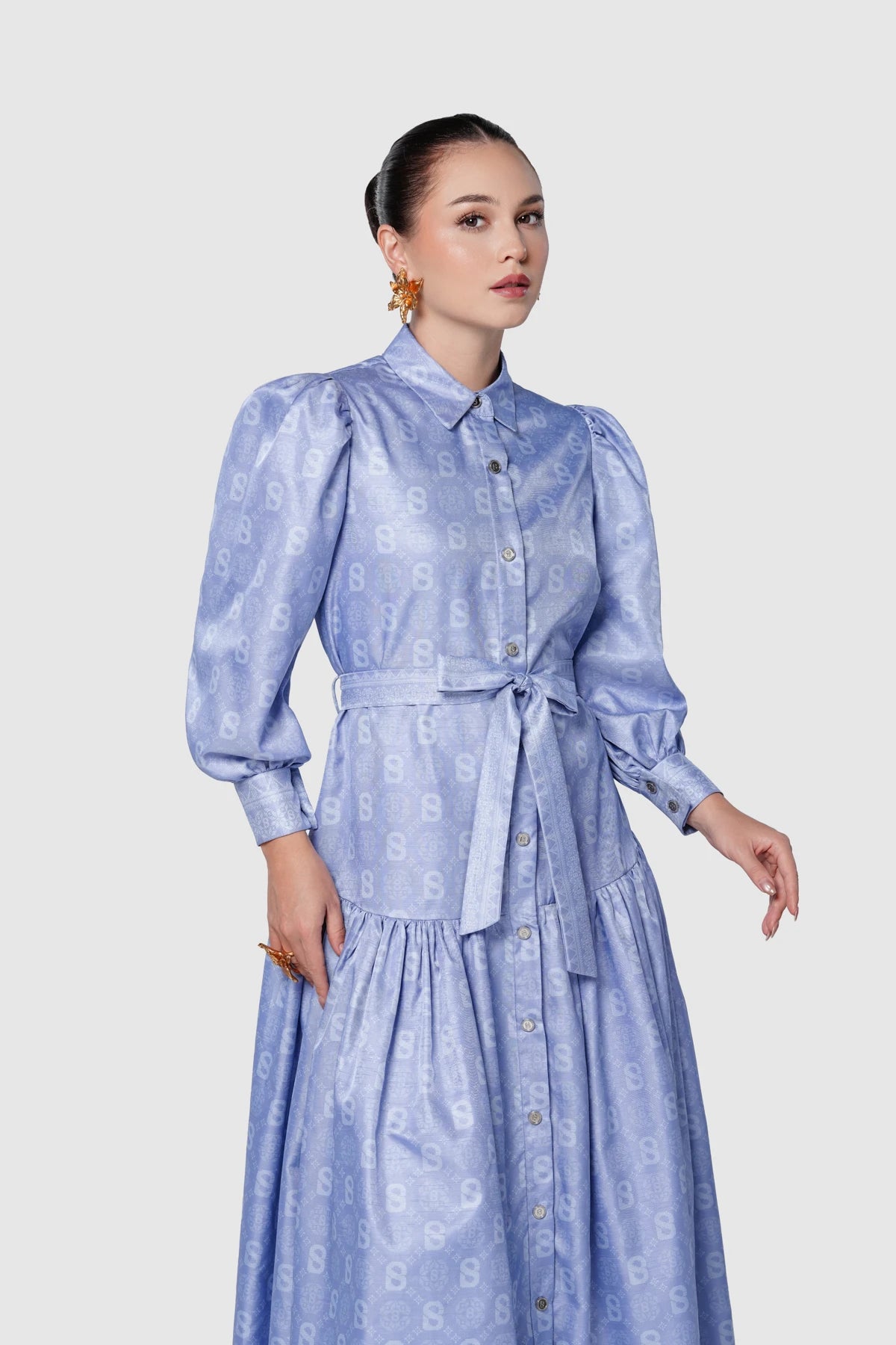 Songket Shirt Dress - Blue