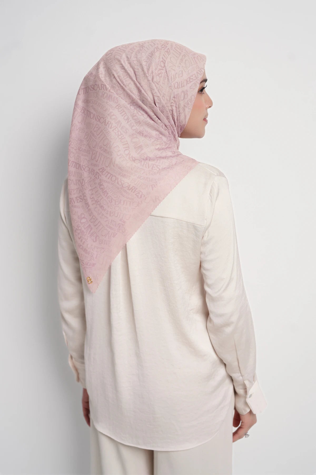 waves monogram printed square scarf in pearl blush by buttonscarves back view