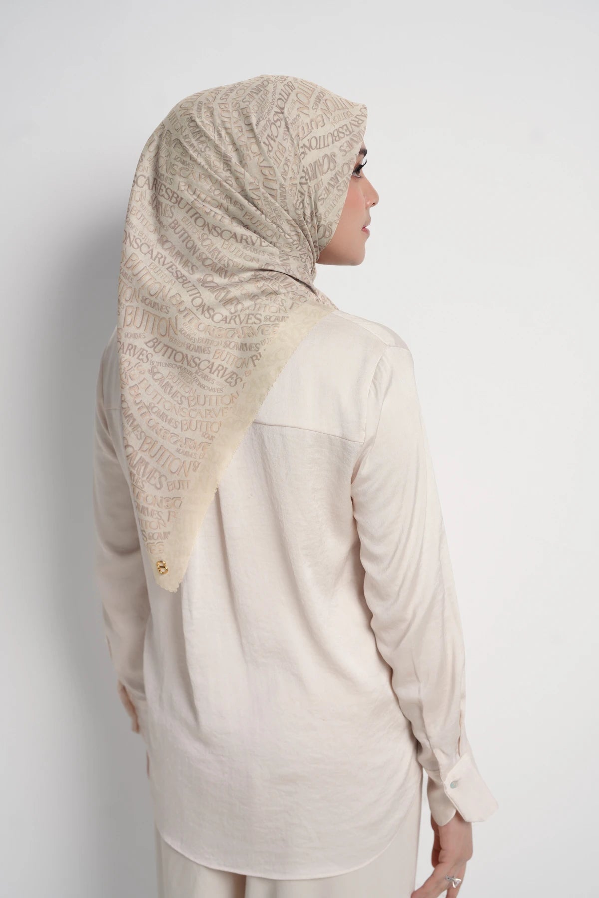 waves monogram printed square scarf in sandshell by buttonscarves back view