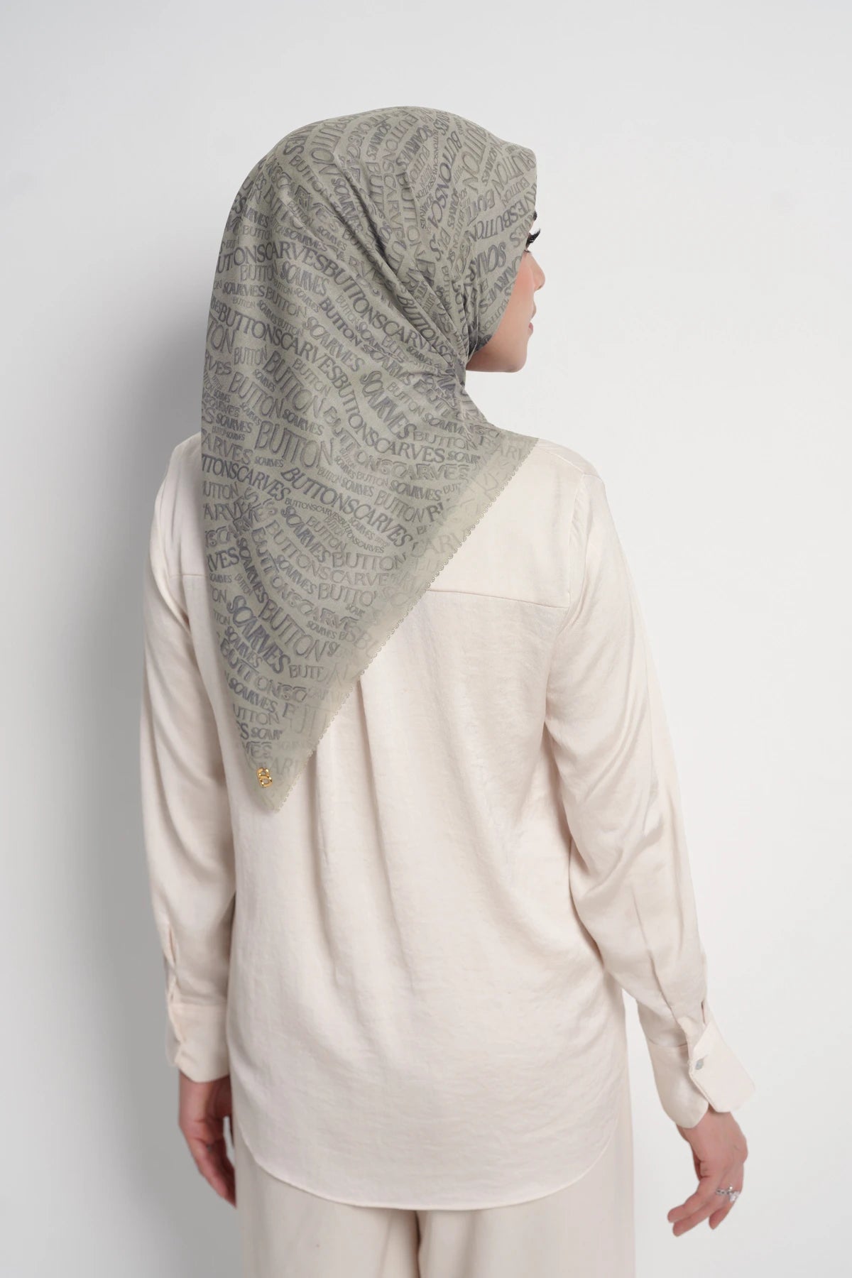 waves monogram printed square scarf in shadow by buttonscarves back view