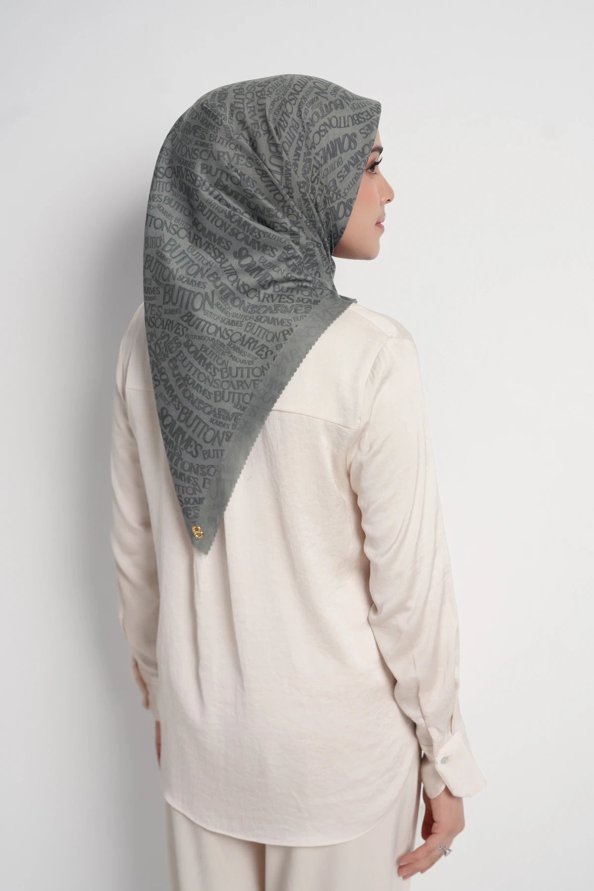 waves monogram printed square scarf in stormy by buttonscarves back view