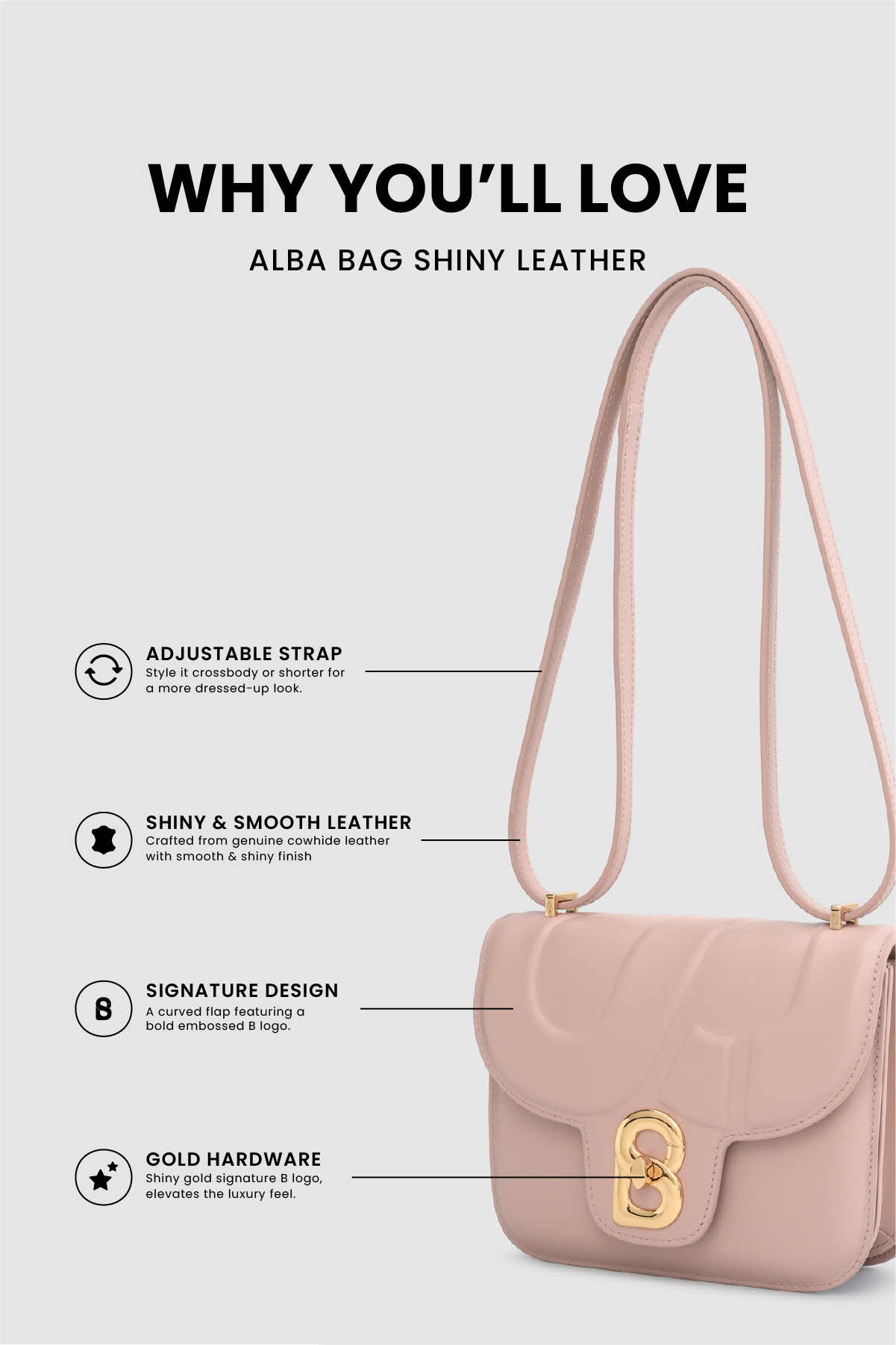 Alba Bag - Shiny Leather - Rosebud