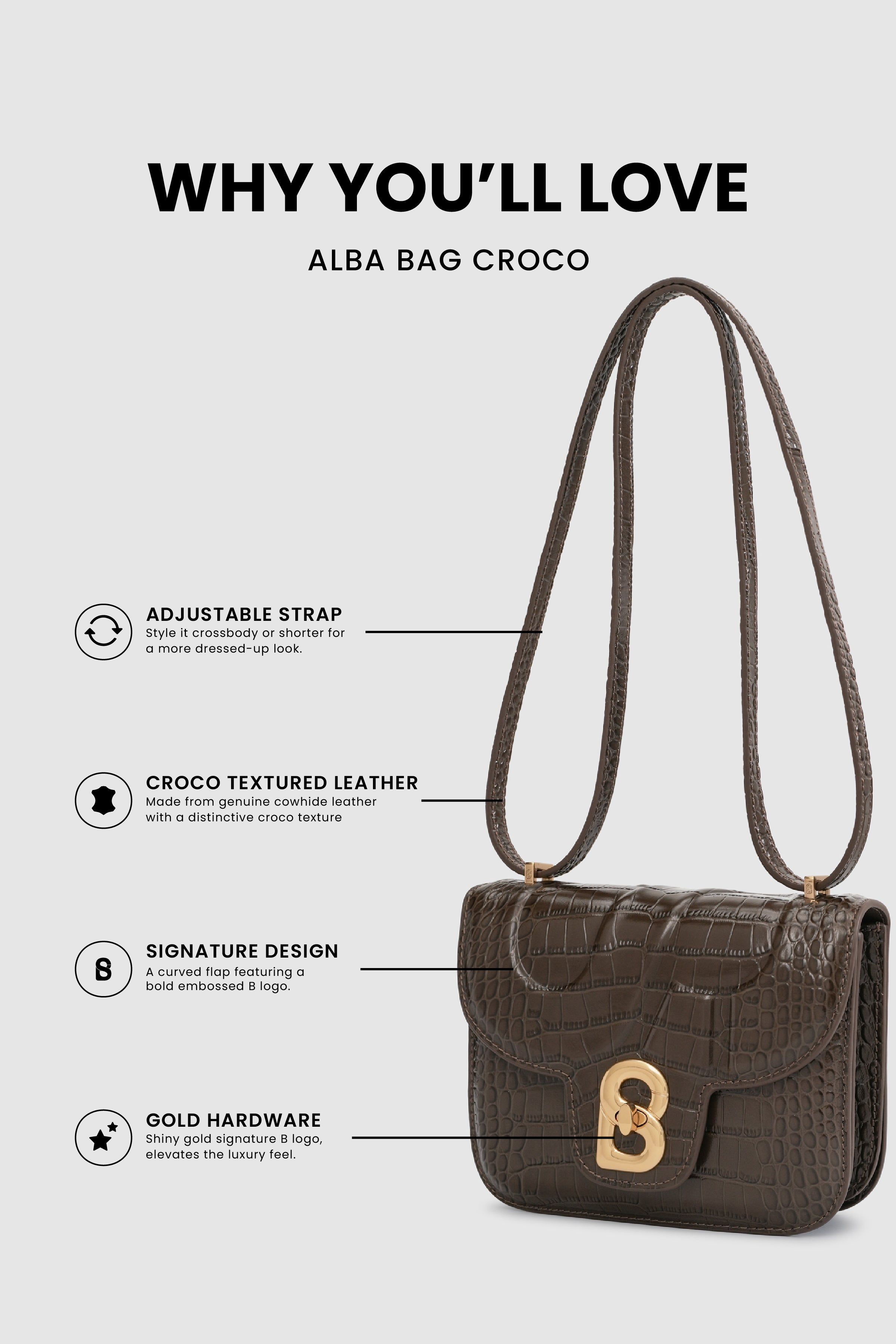 Alba Bag - Dark Mocha in Croco