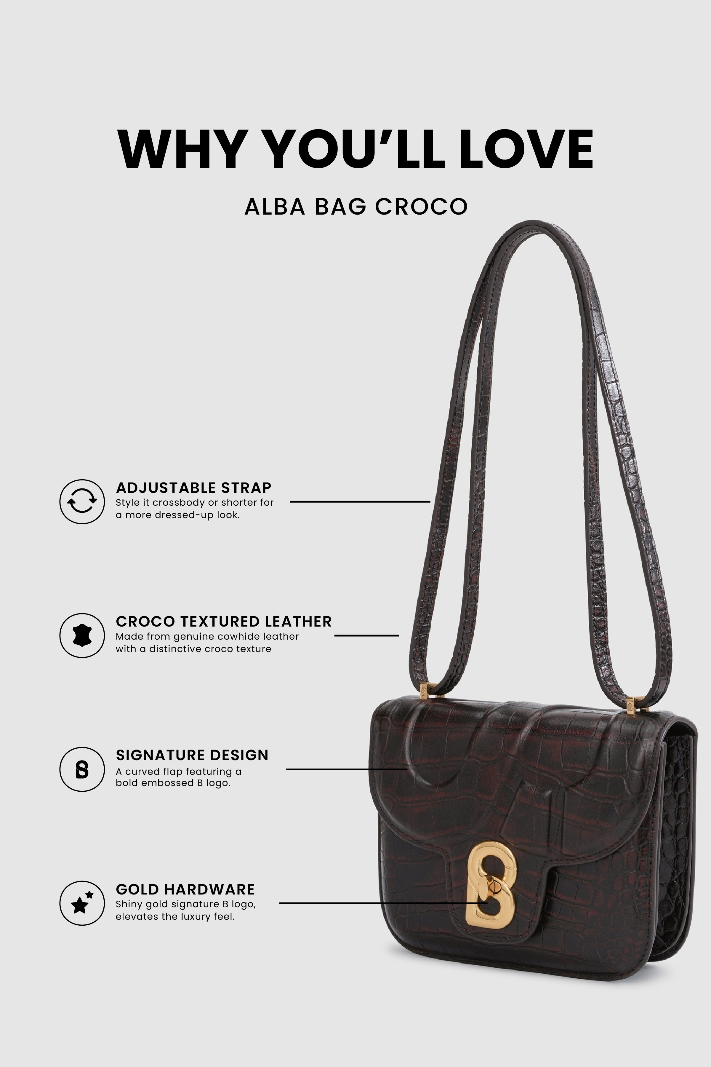 Alba Bag - Dark Chocolate in Croco