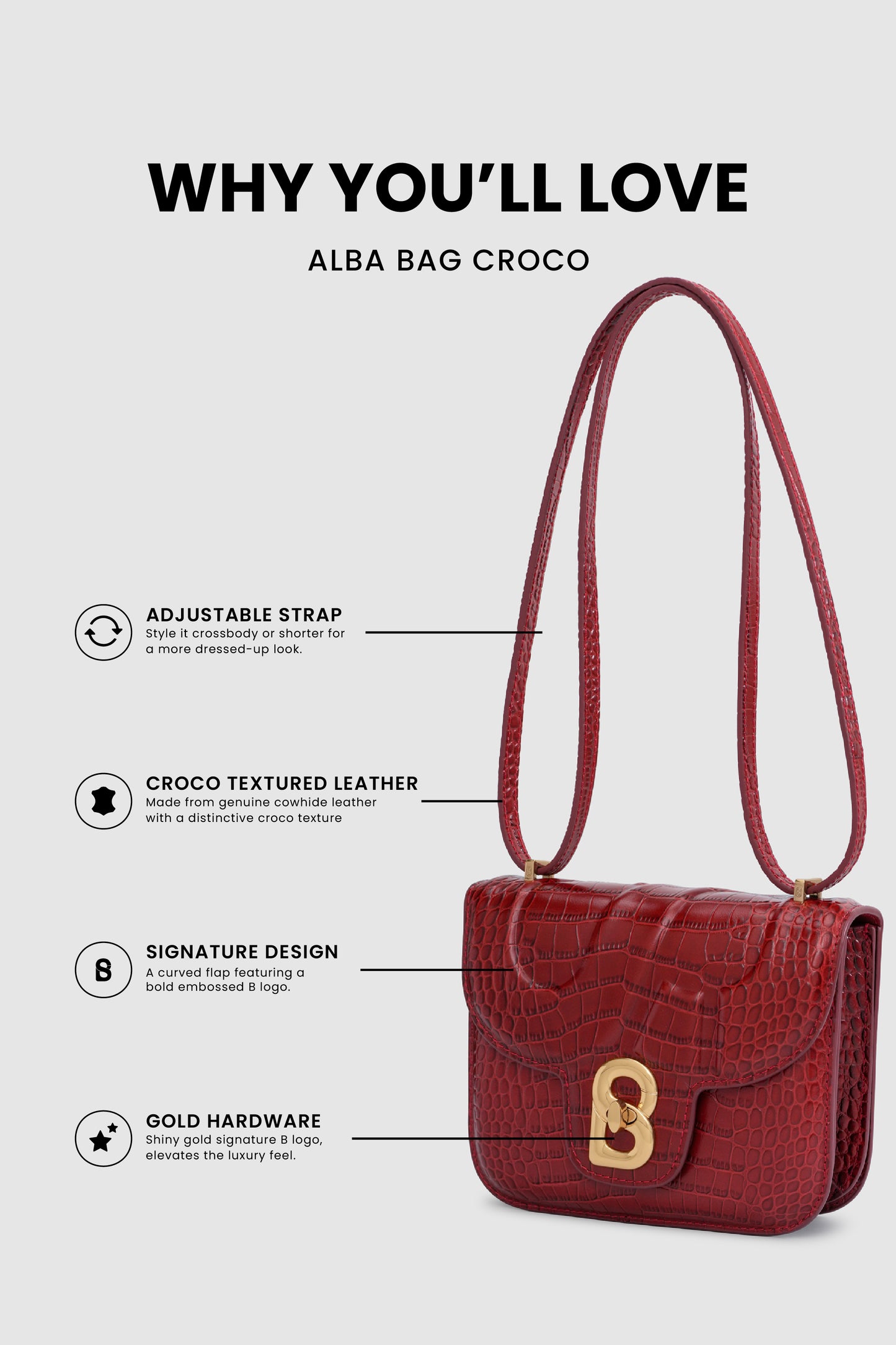 Alba Bag - Crimson Red in Croco