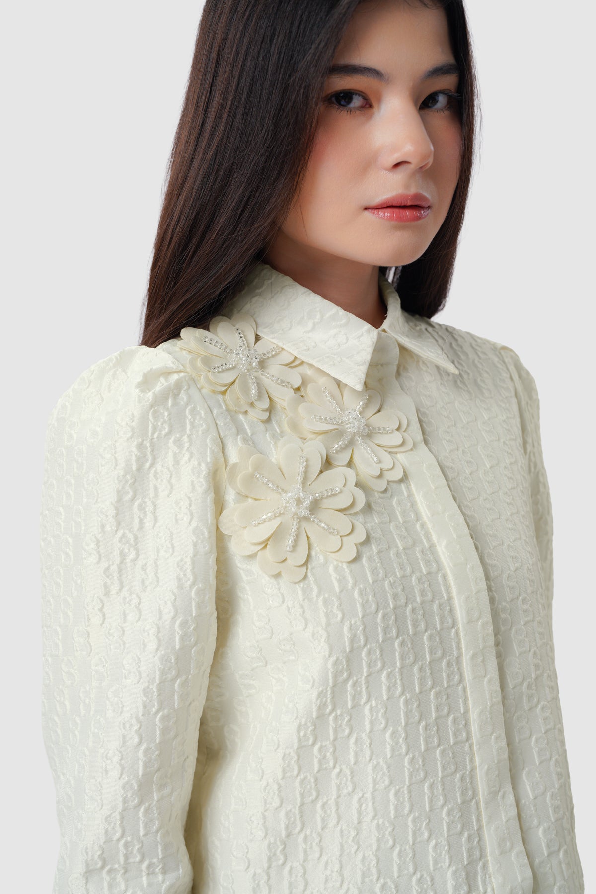 Signature Jacquard Crop Shirt - Ecru