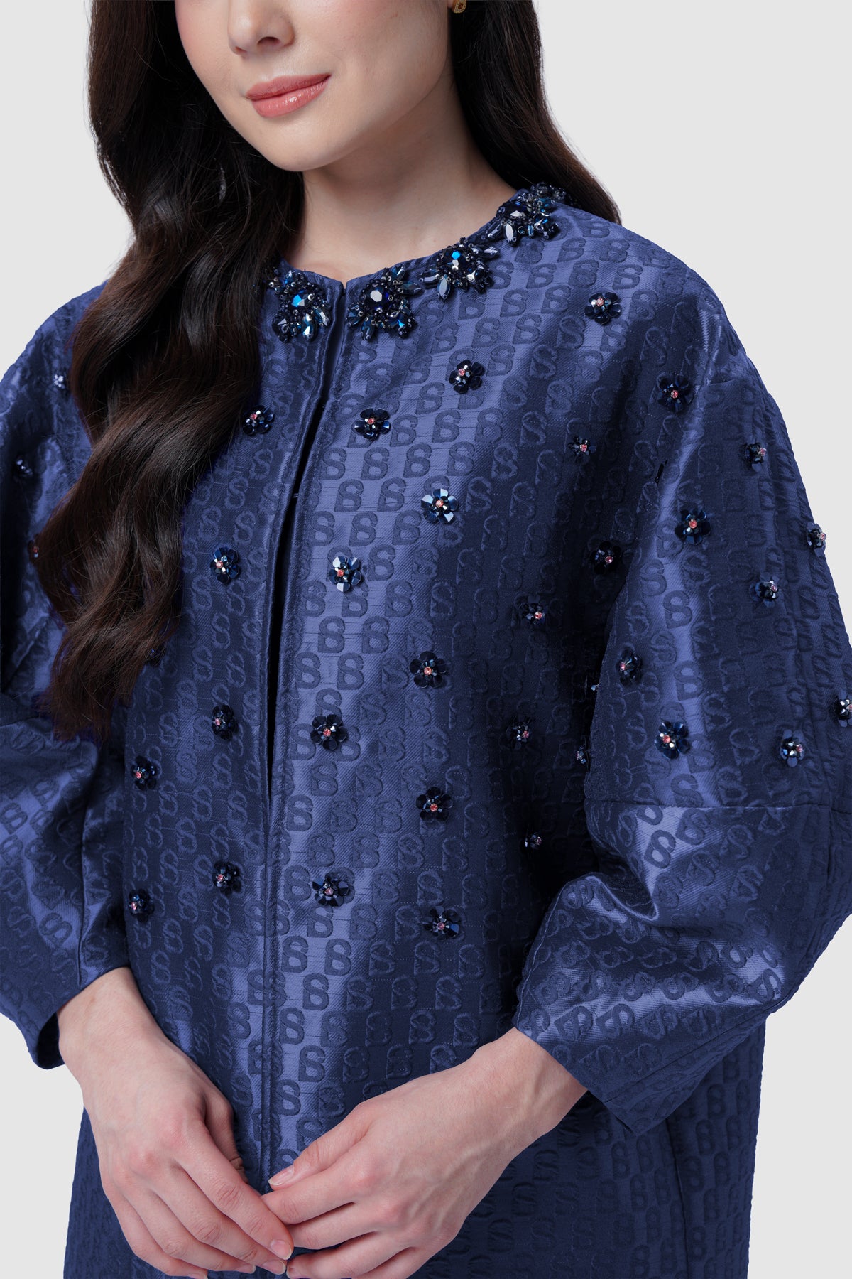 Signature Jacquard Tunic Beaded Outer - Navy