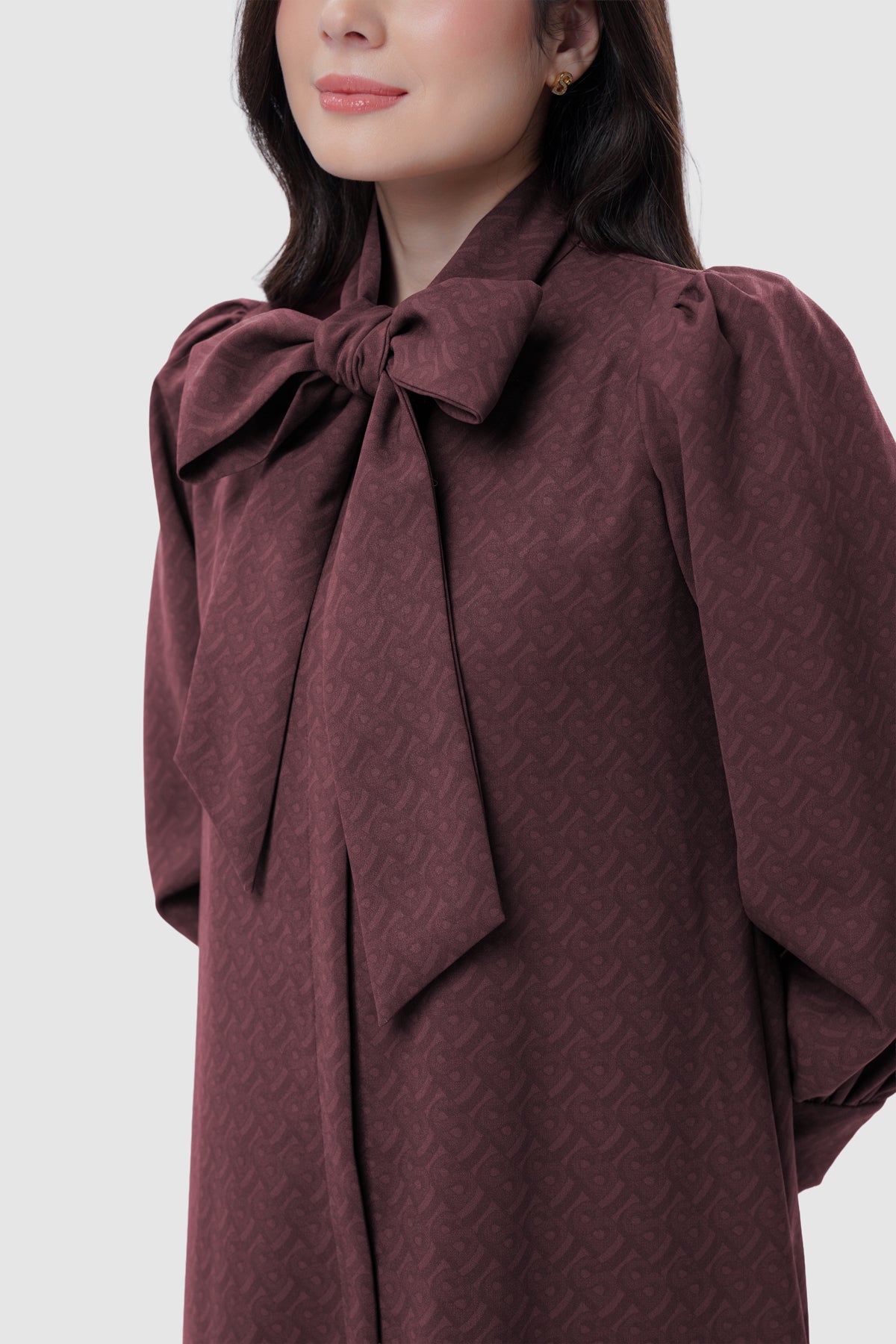 Noura Bow Dress - Deep Maroon
