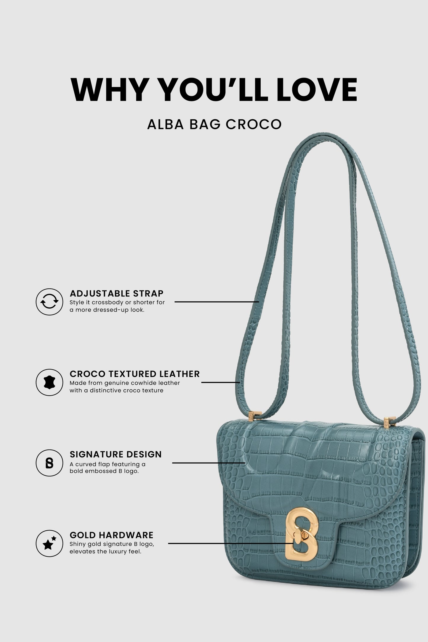 Alba Bag - Dusty Blue in Croco
