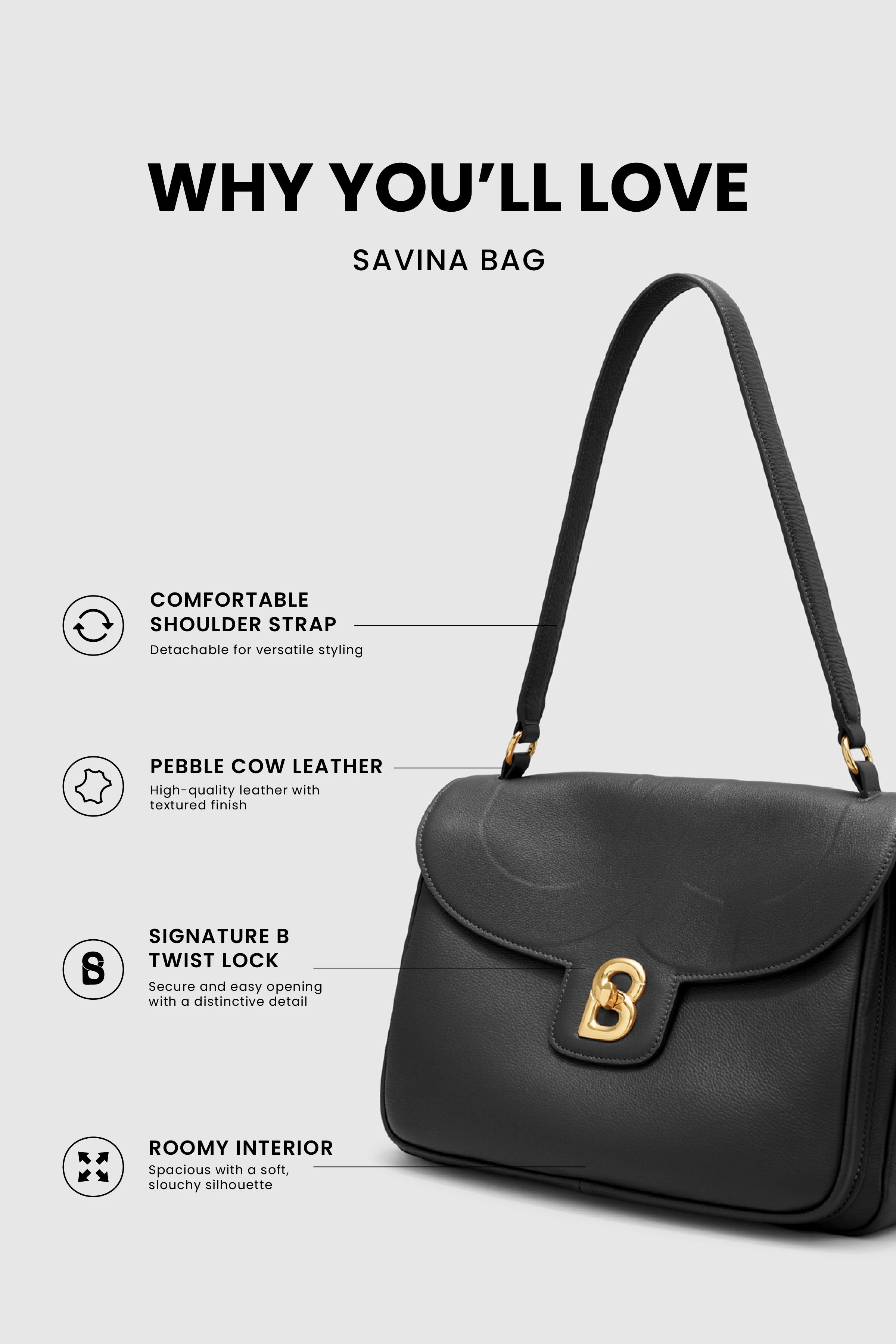 Savina Bag - Pebble Leather - Black