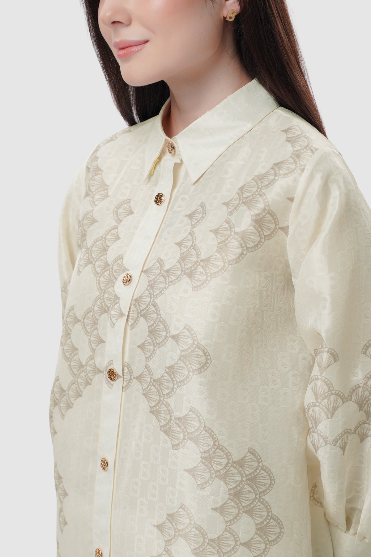 Signature Jacquard Printed Tunic - Ecru Dove